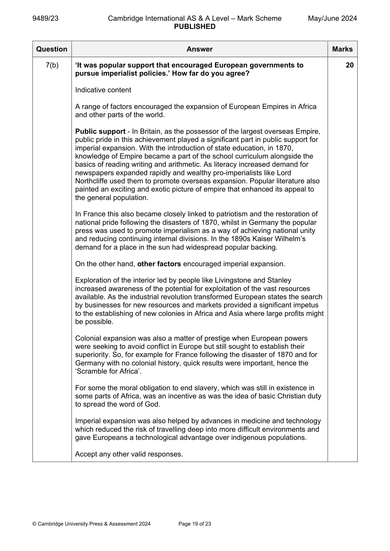 Mark scheme, page 19 of 23