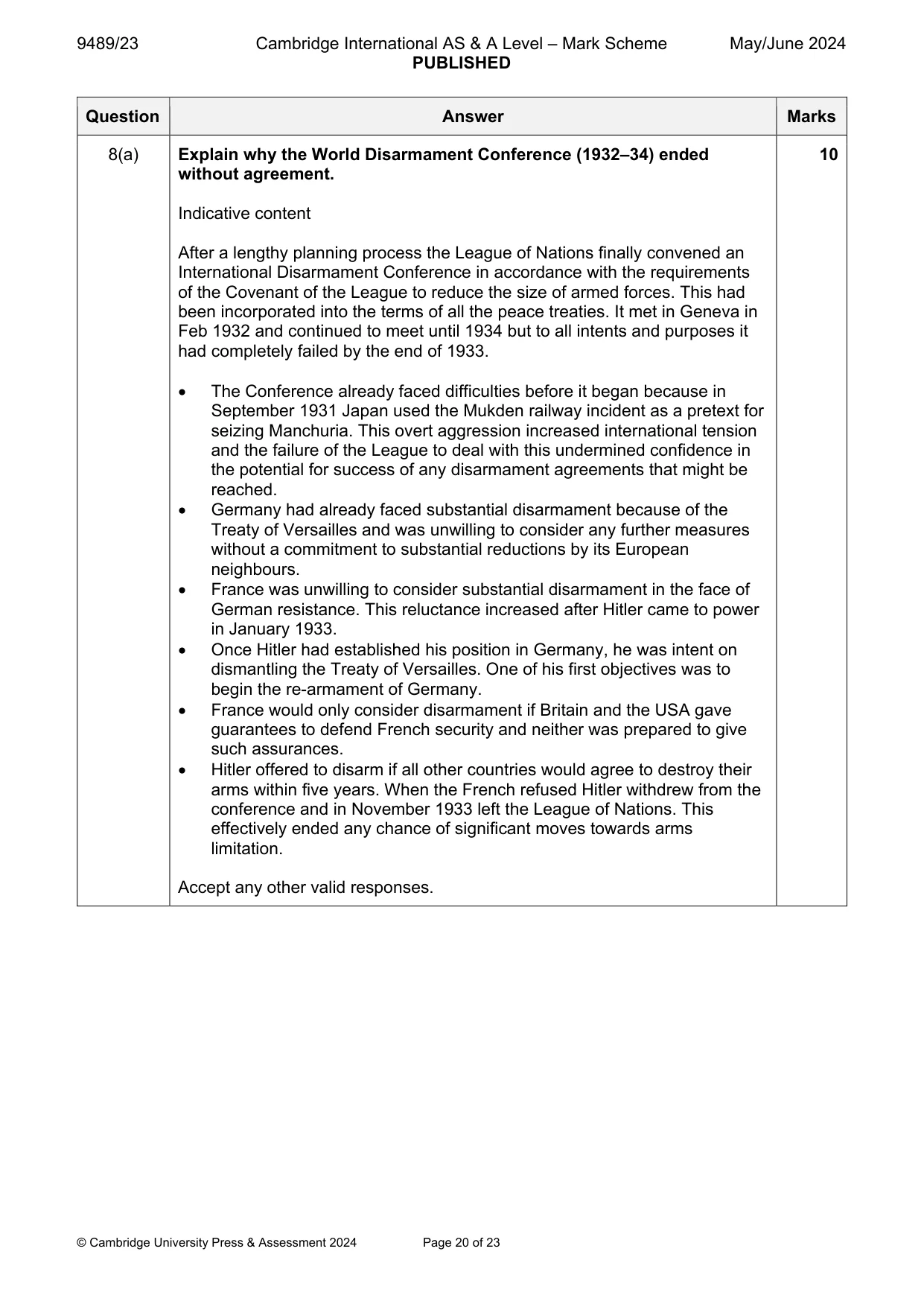 Mark scheme, page 20 of 23