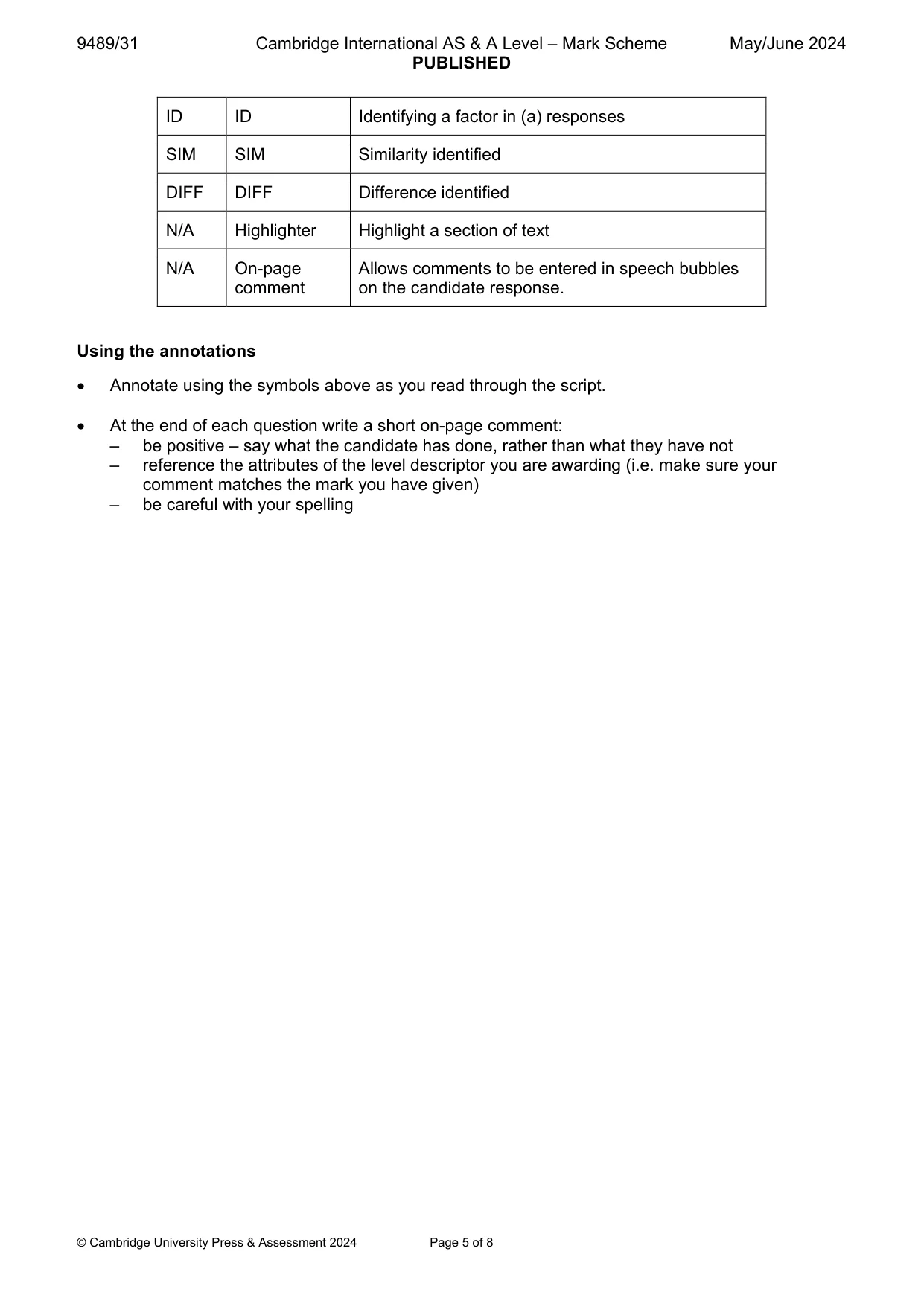 Mark scheme, page 5 of 8