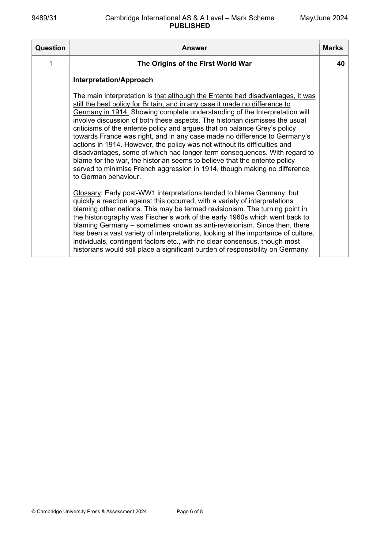 Mark scheme, page 6 of 8