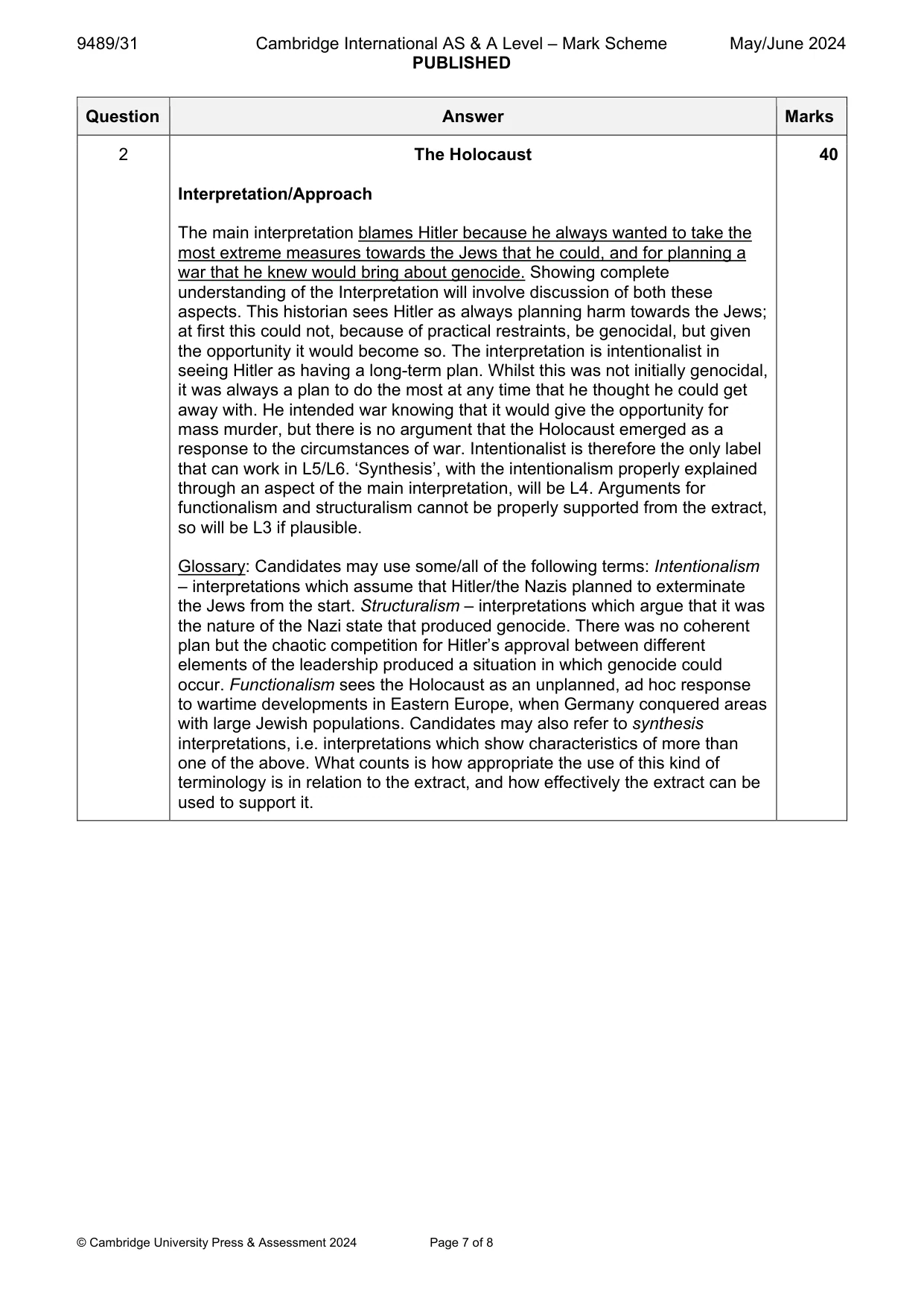 Mark scheme, page 7 of 8