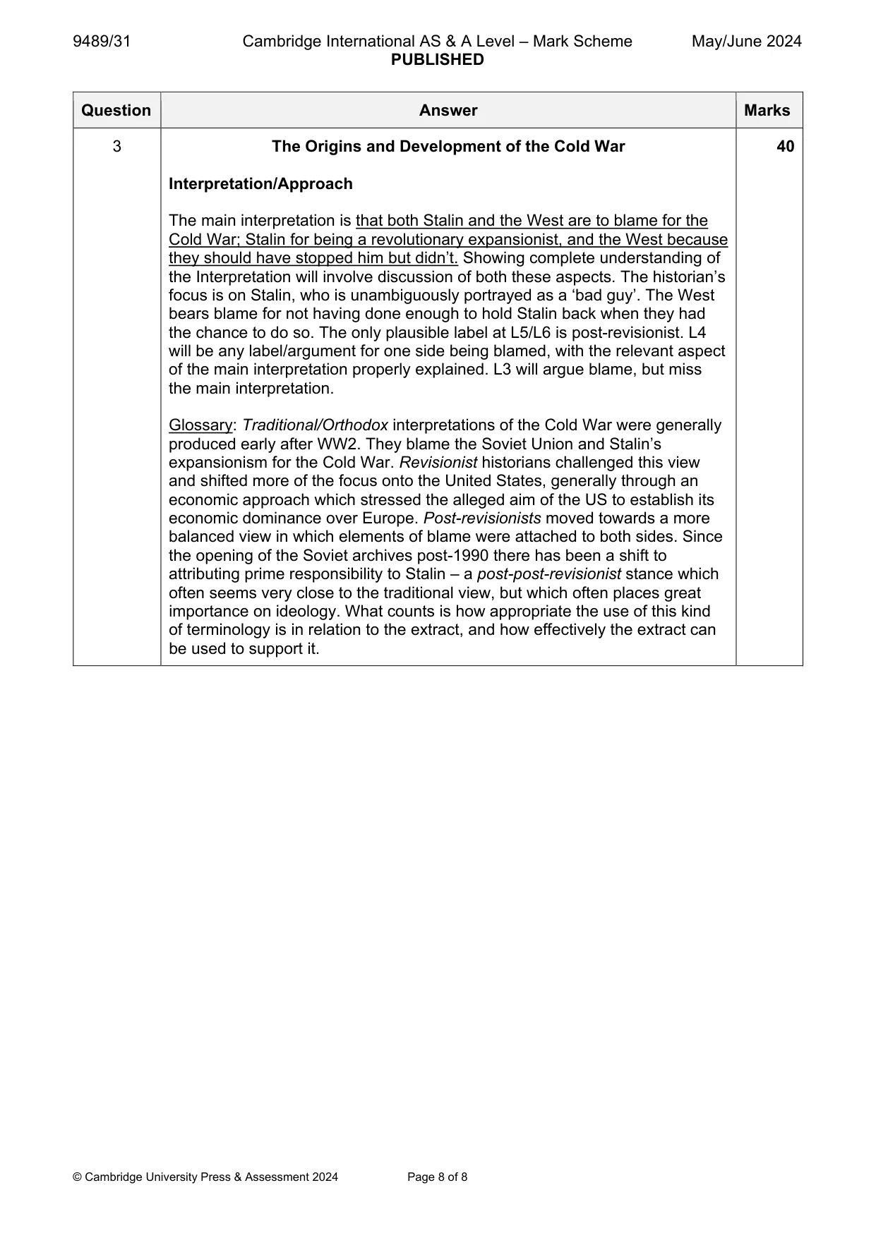 Mark scheme, page 8 of 8