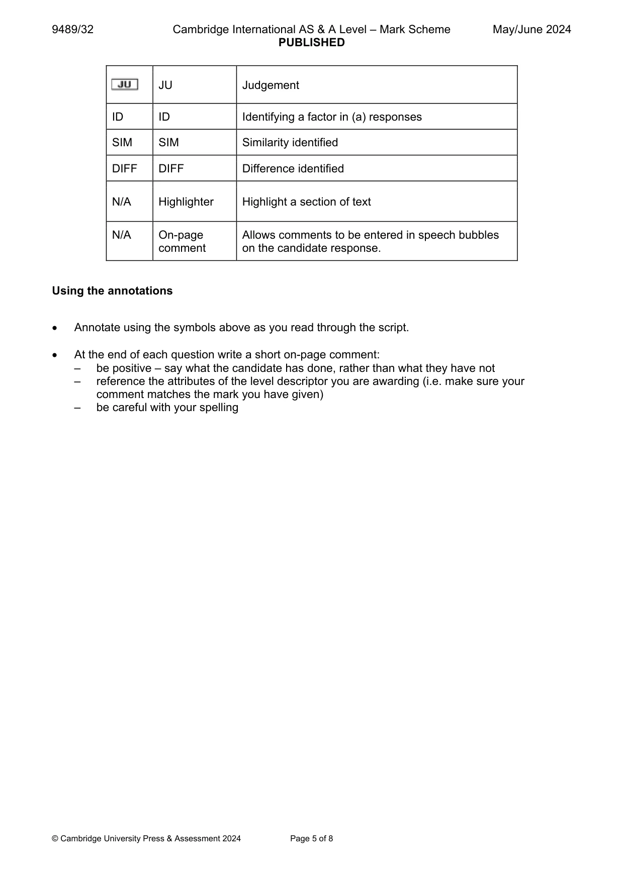 Mark scheme, page 5 of 8