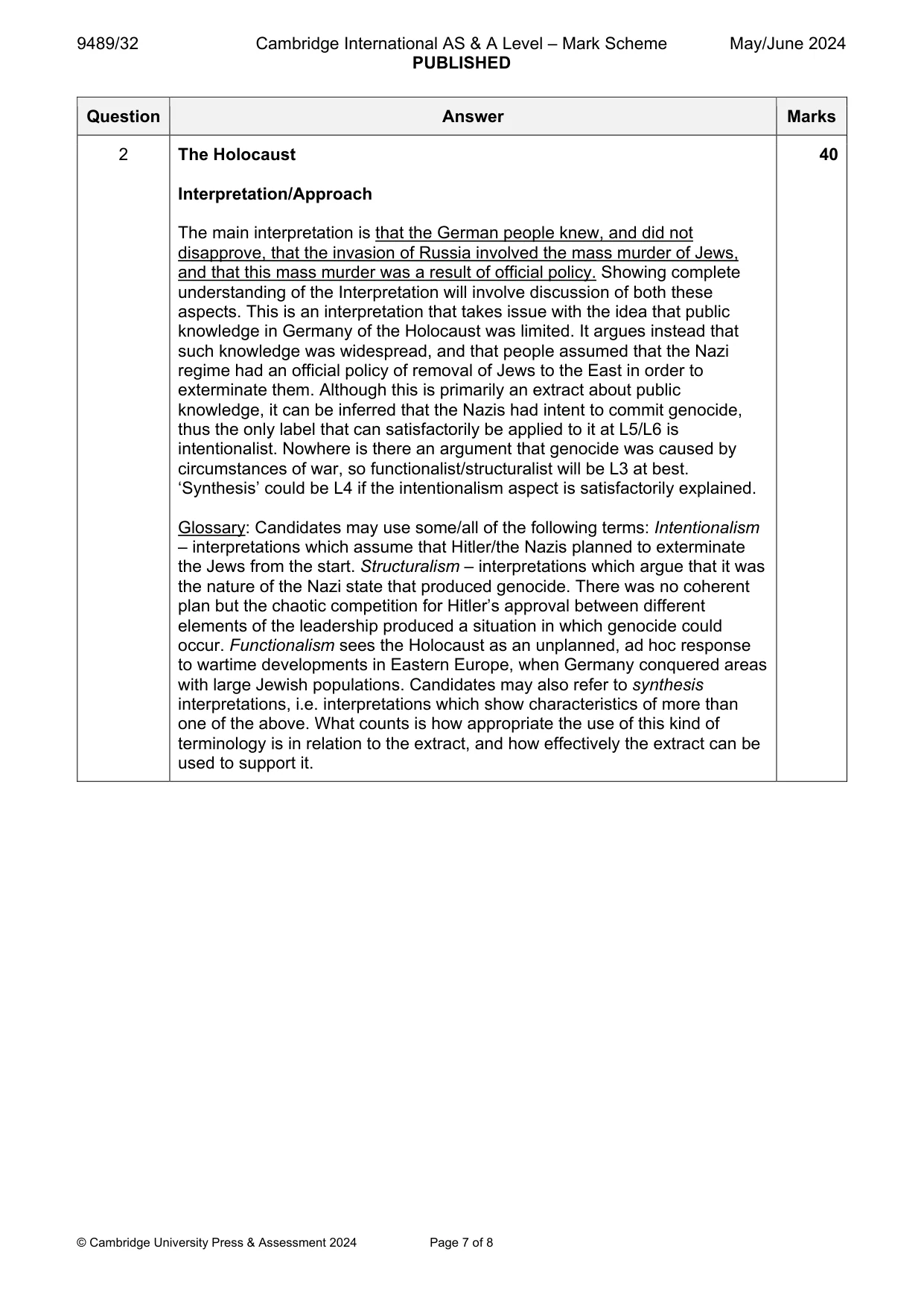 Mark scheme, page 7 of 8