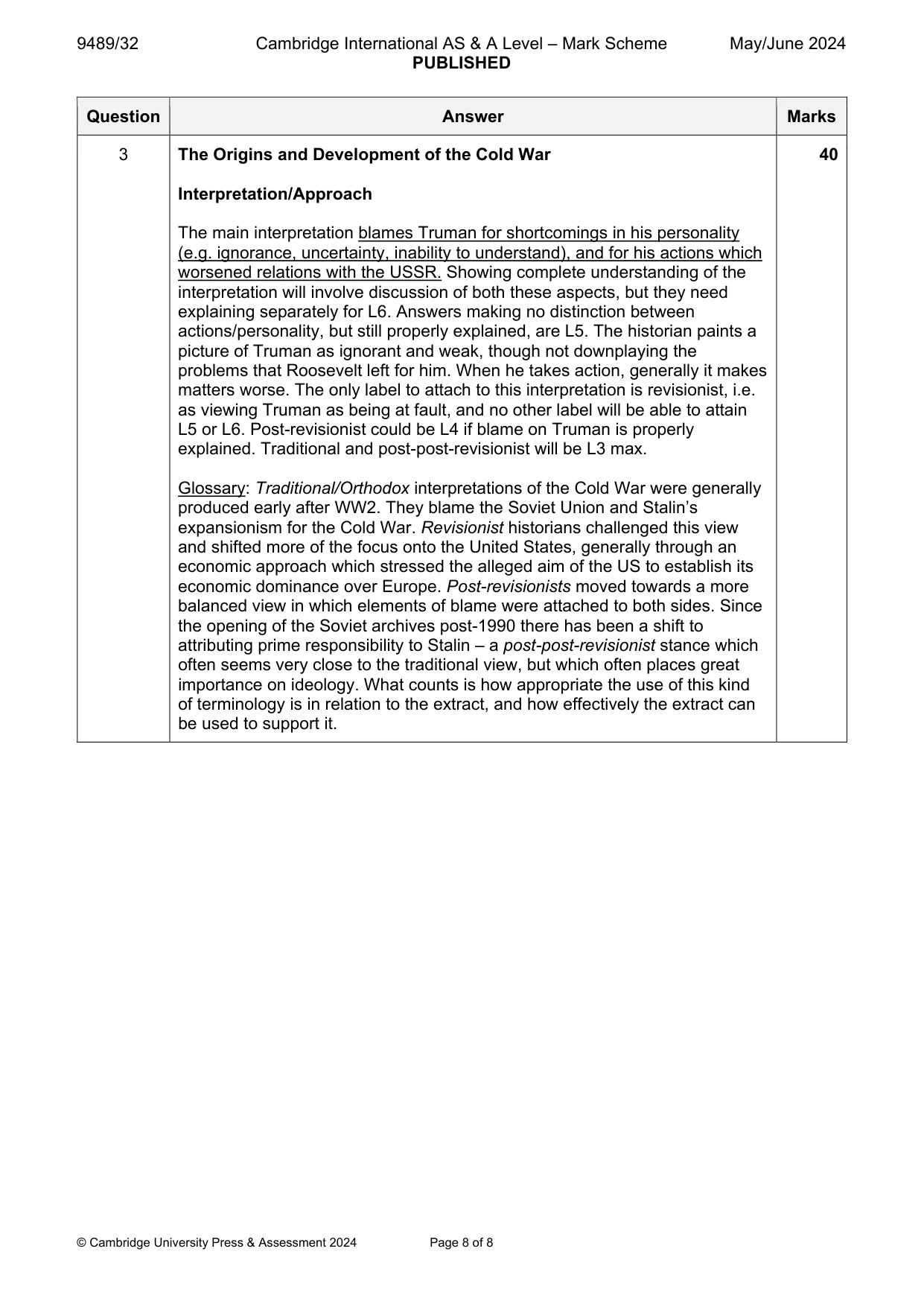 Mark scheme, page 8 of 8