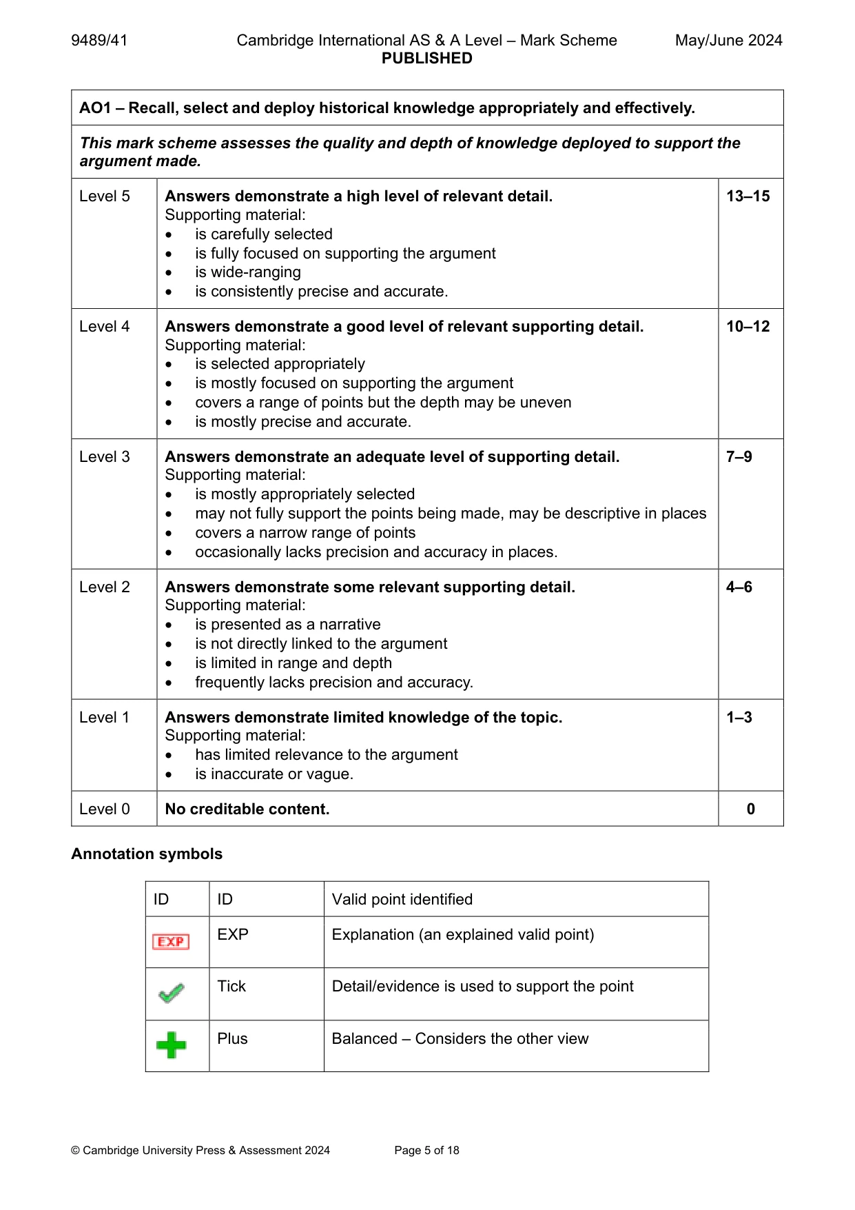 Mark scheme, page 5 of 18