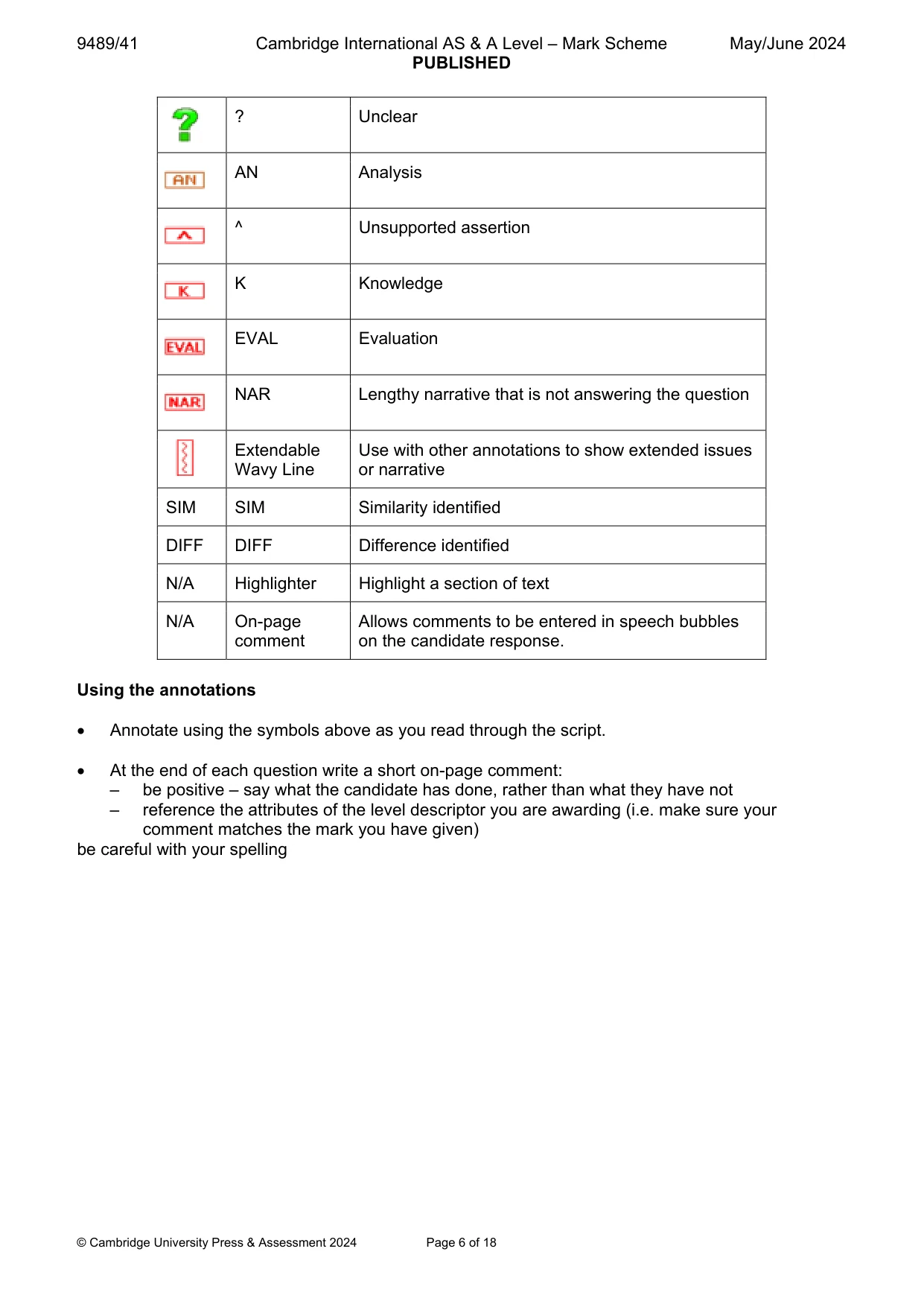 Mark scheme, page 6 of 18