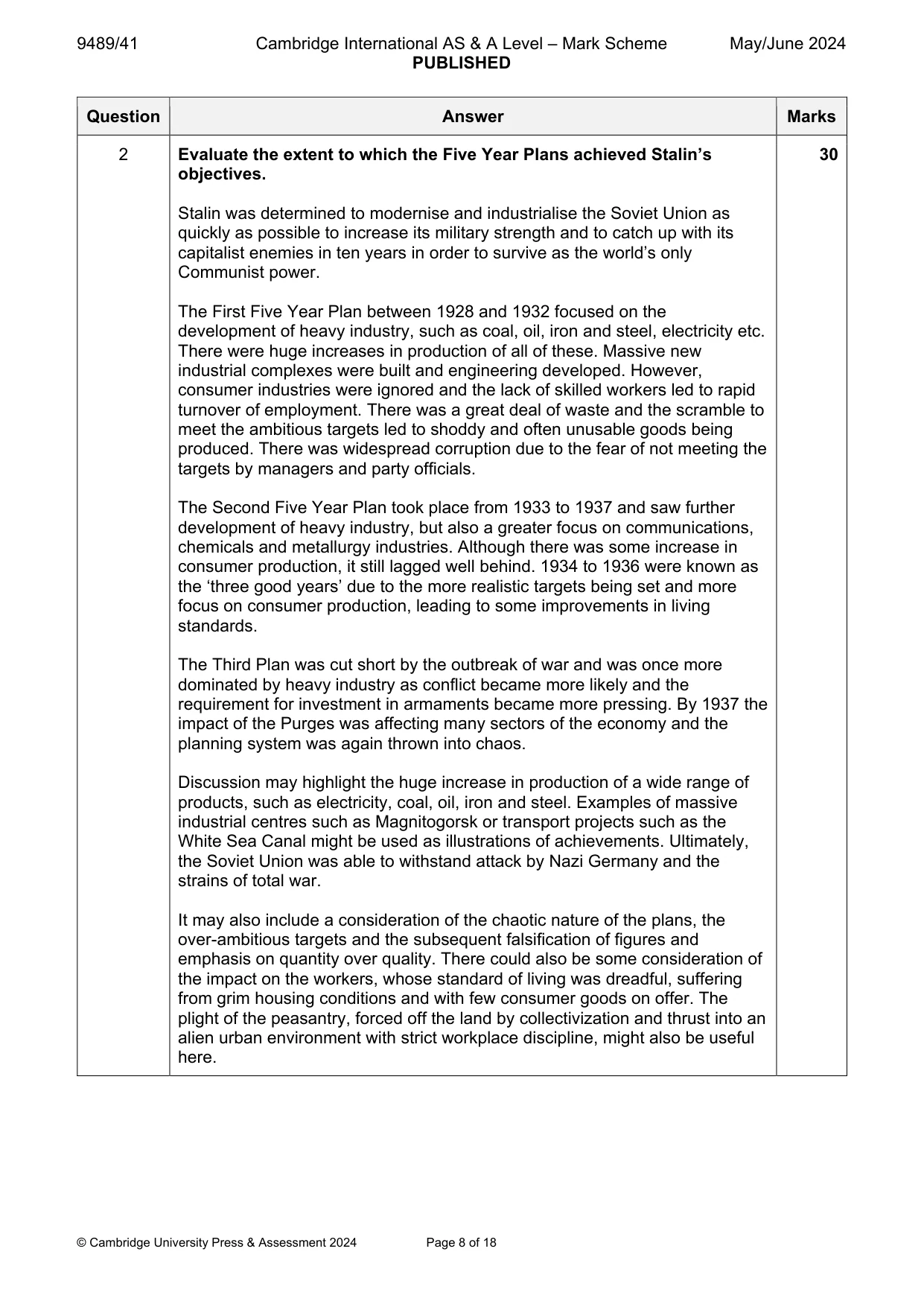 Mark scheme, page 8 of 18