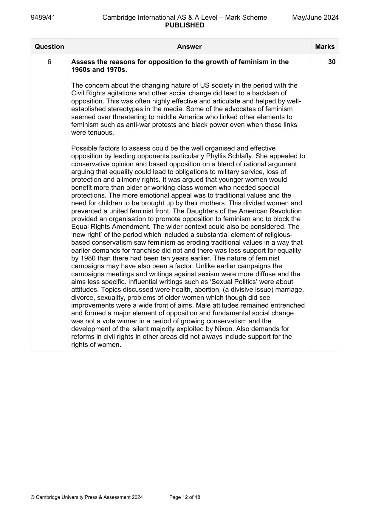 Mark scheme, page 12 of 18