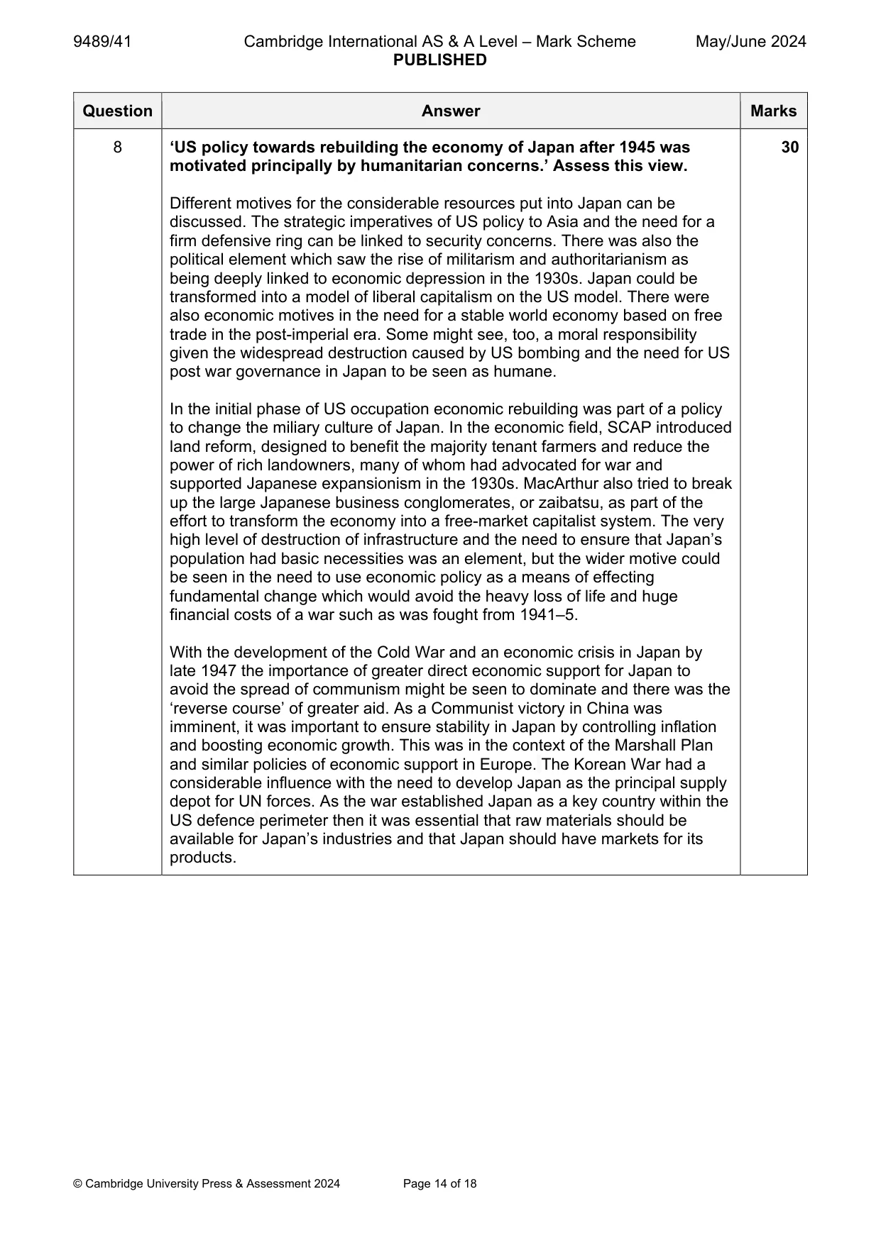 Mark scheme, page 14 of 18