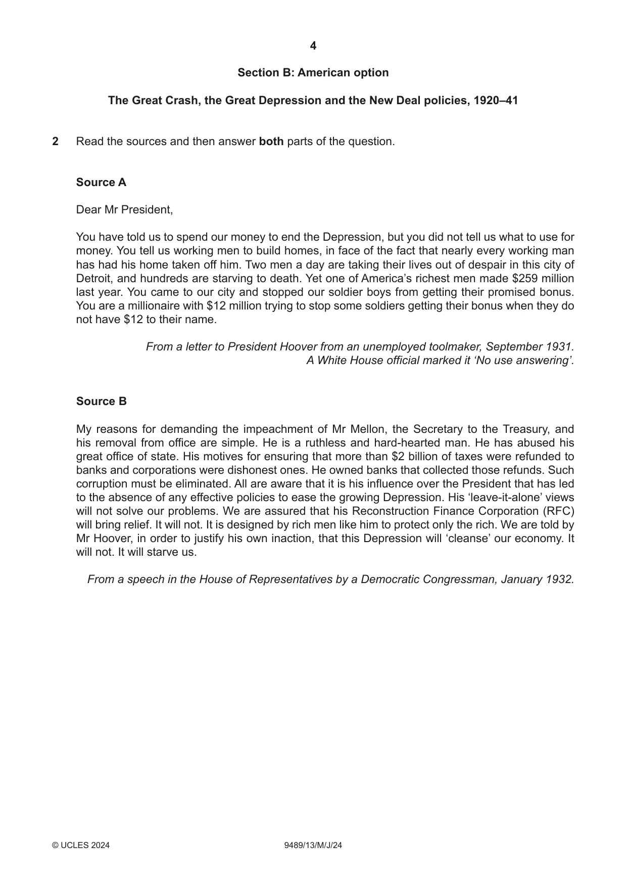 Cambridge A Level History 9489 2024 May/June Paper 1 · Variant 3 question paper, page 4 of 8