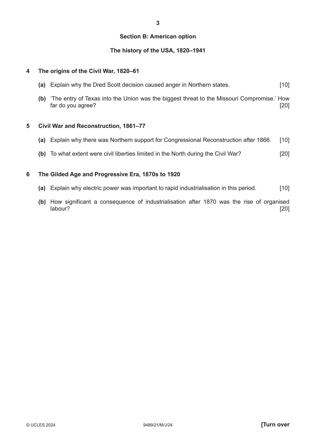 Cambridge A Level History 9489 2024 May/June Paper 2 · Variant 1 question paper, page 3 of 4