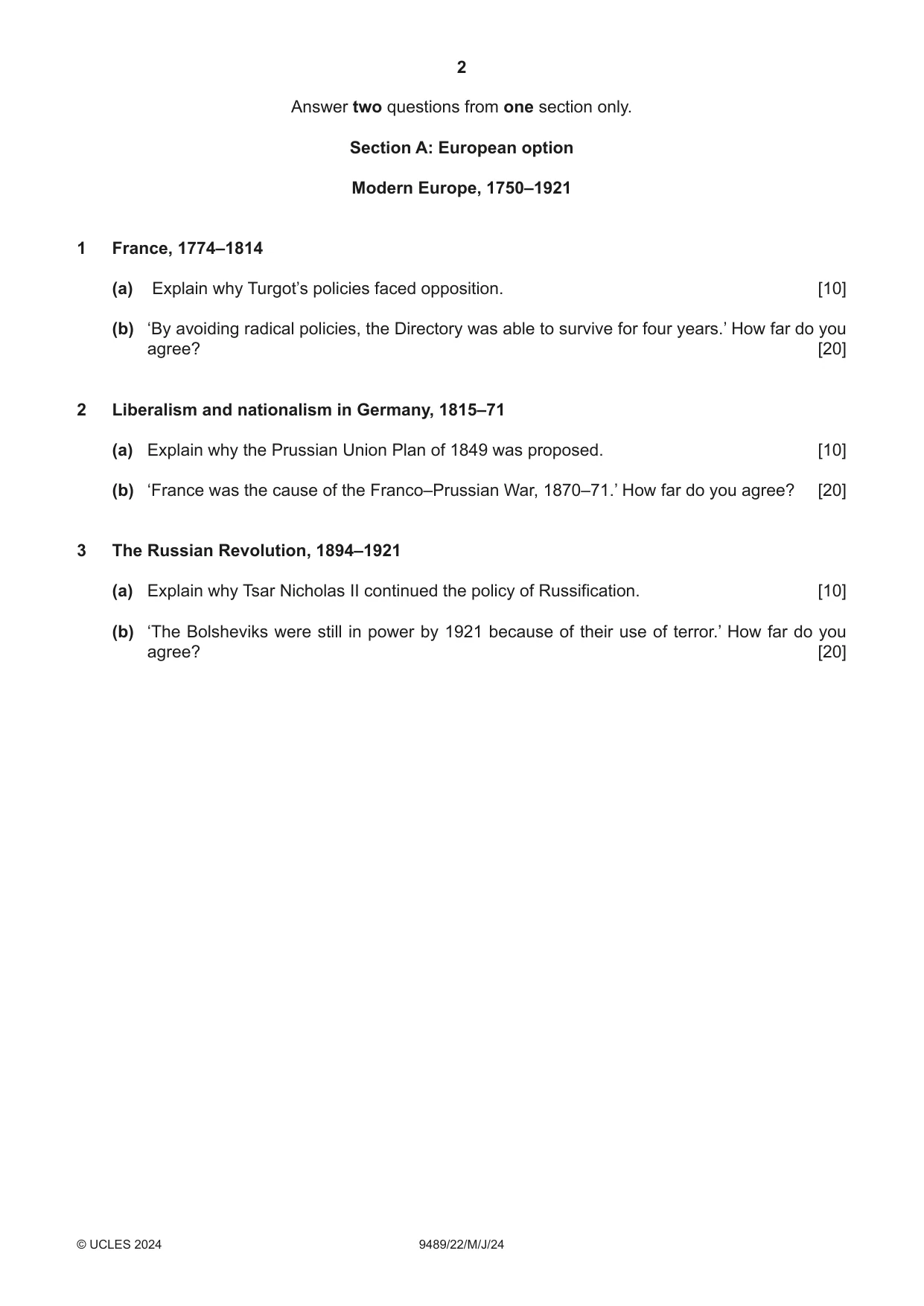 Cambridge A Level History 9489 2024 May/June Paper 2 · Variant 2 question paper, page 2 of 4