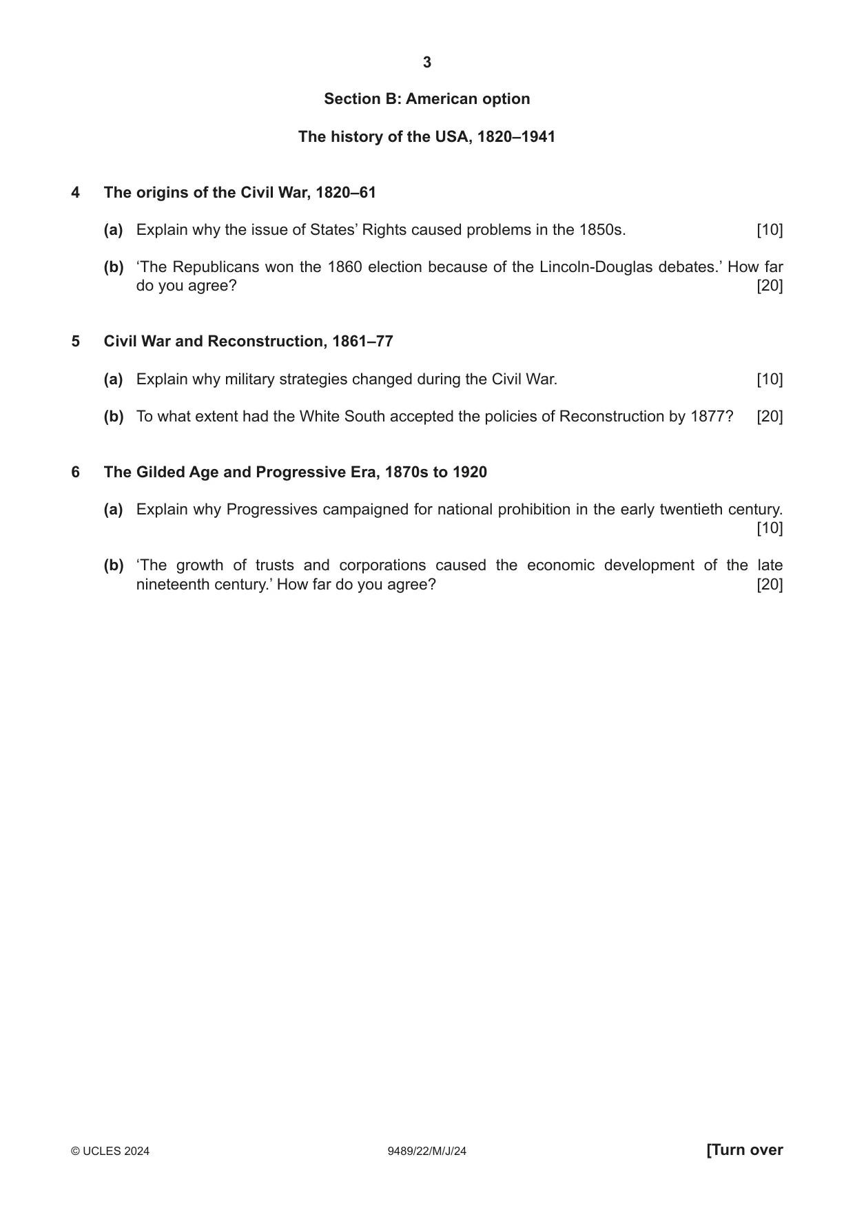 Cambridge A Level History 9489 2024 May/June Paper 2 · Variant 2 question paper, page 3 of 4