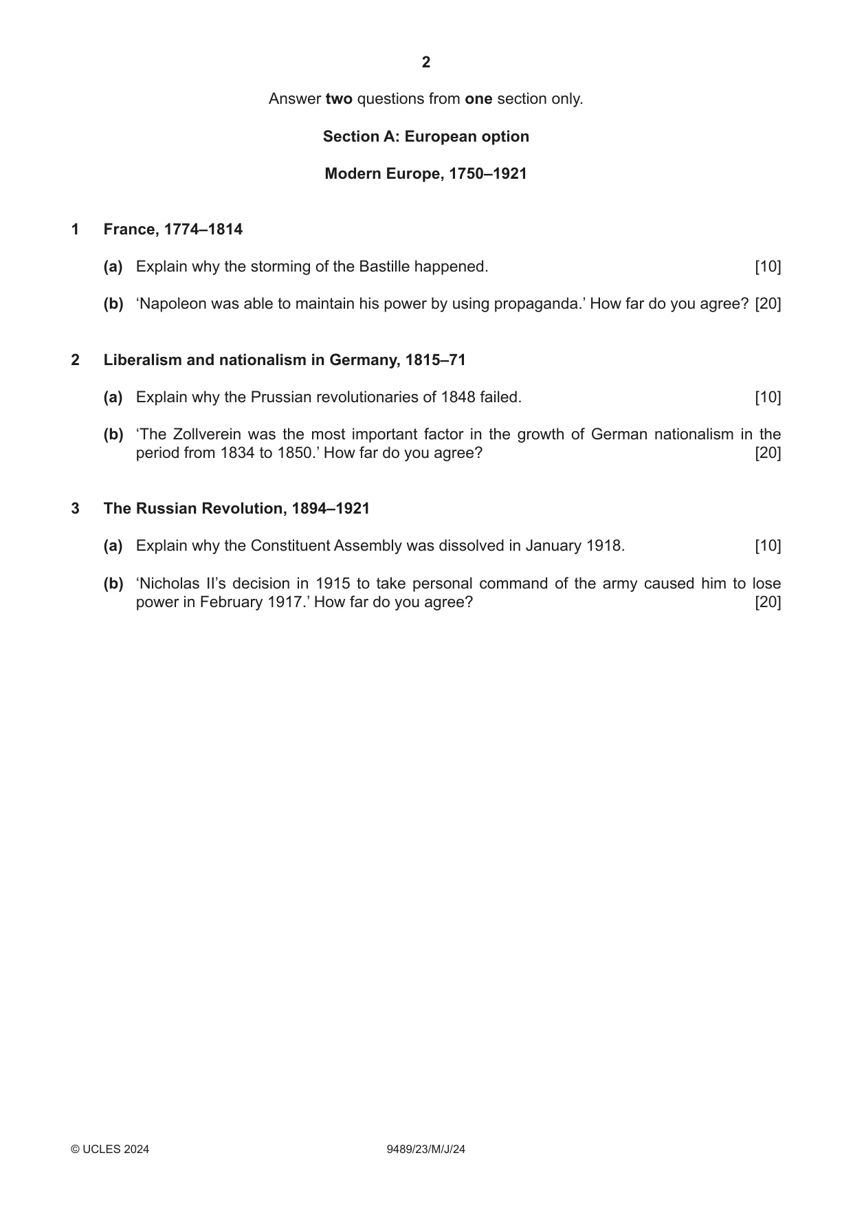 Cambridge A Level History 9489 2024 May/June Paper 2 · Variant 3 question paper, page 2 of 4