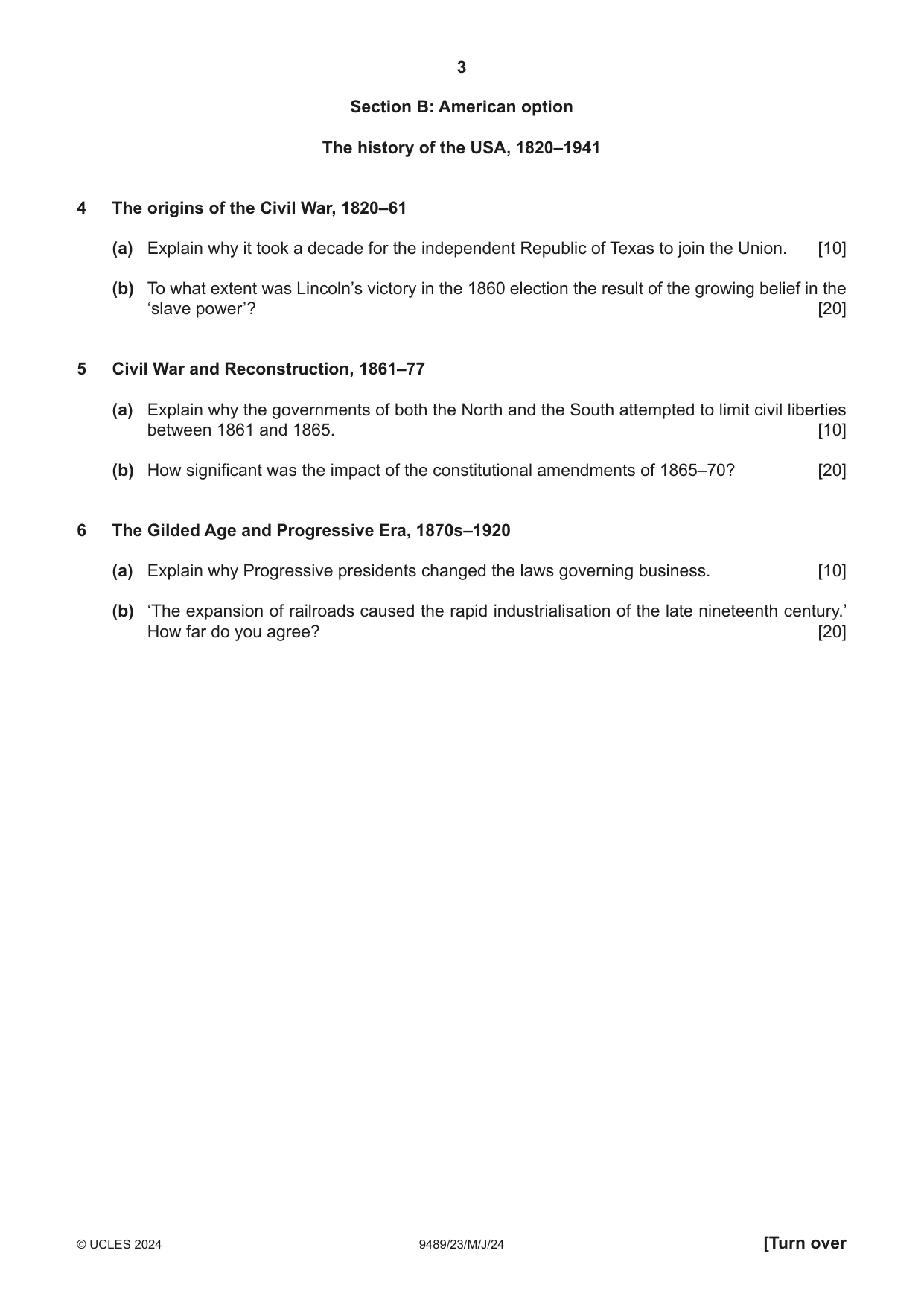 Cambridge A Level History 9489 2024 May/June Paper 2 · Variant 3 question paper, page 3 of 4