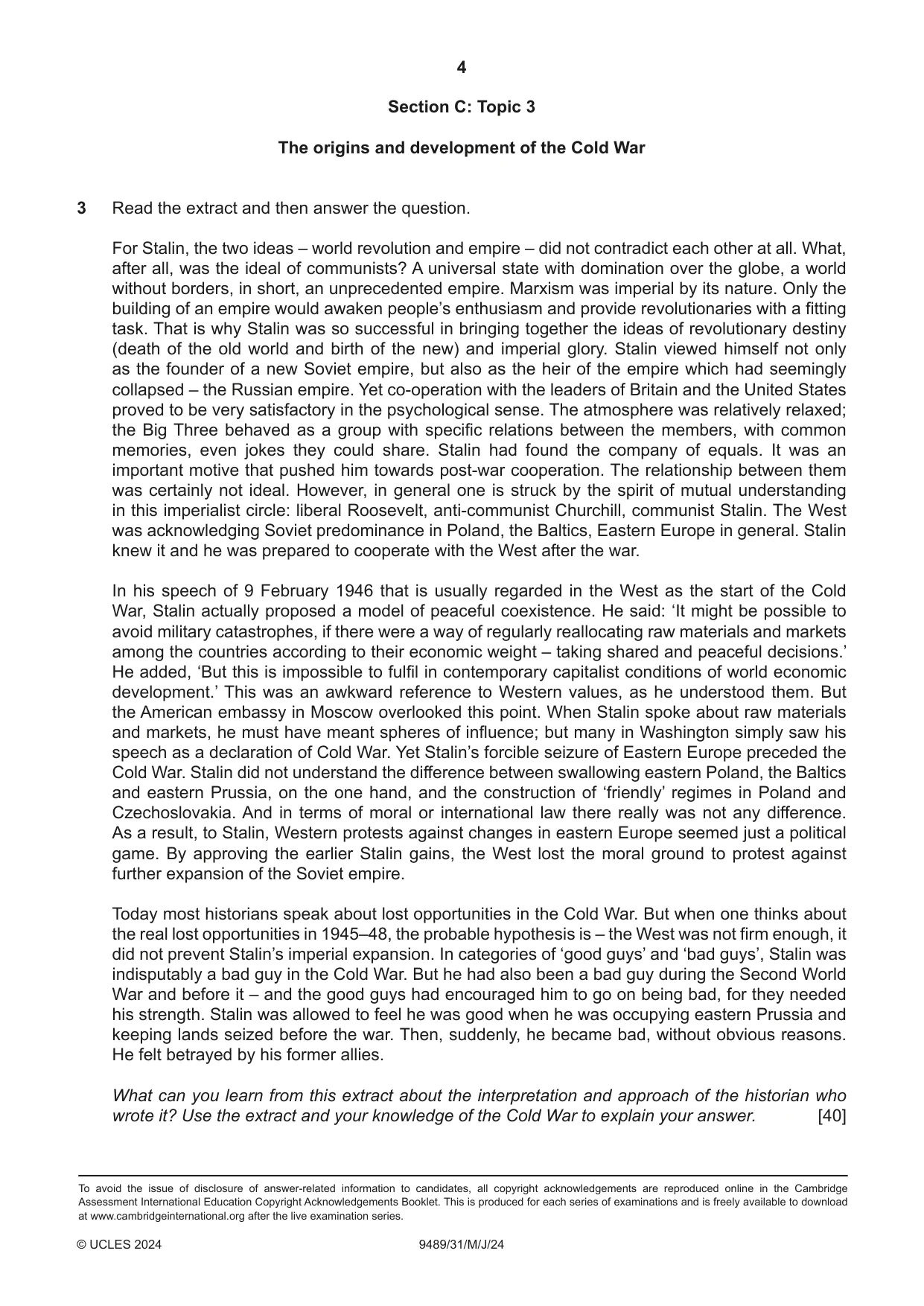 Cambridge A Level History 9489 2024 May/June Paper 3 · Variant 1 question paper, page 4 of 4