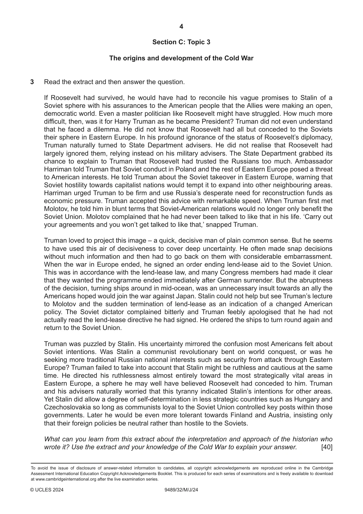 Cambridge A Level History 9489 2024 May/June Paper 3 · Variant 2 question paper, page 4 of 4