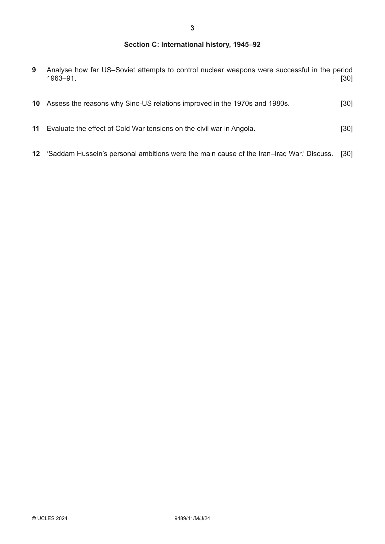 Cambridge A Level History 9489 2024 May/June Paper 4 · Variant 1 question paper, page 3 of 4