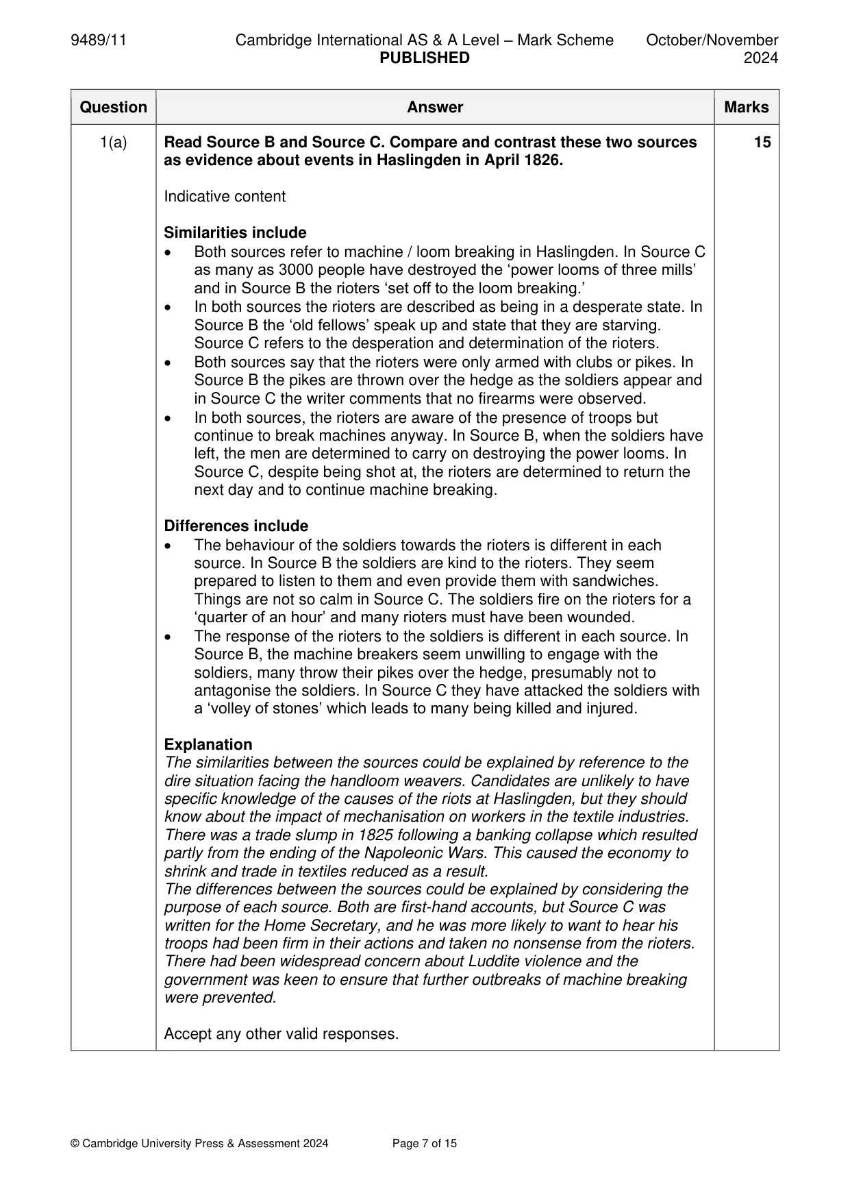 Mark scheme, page 7 of 15