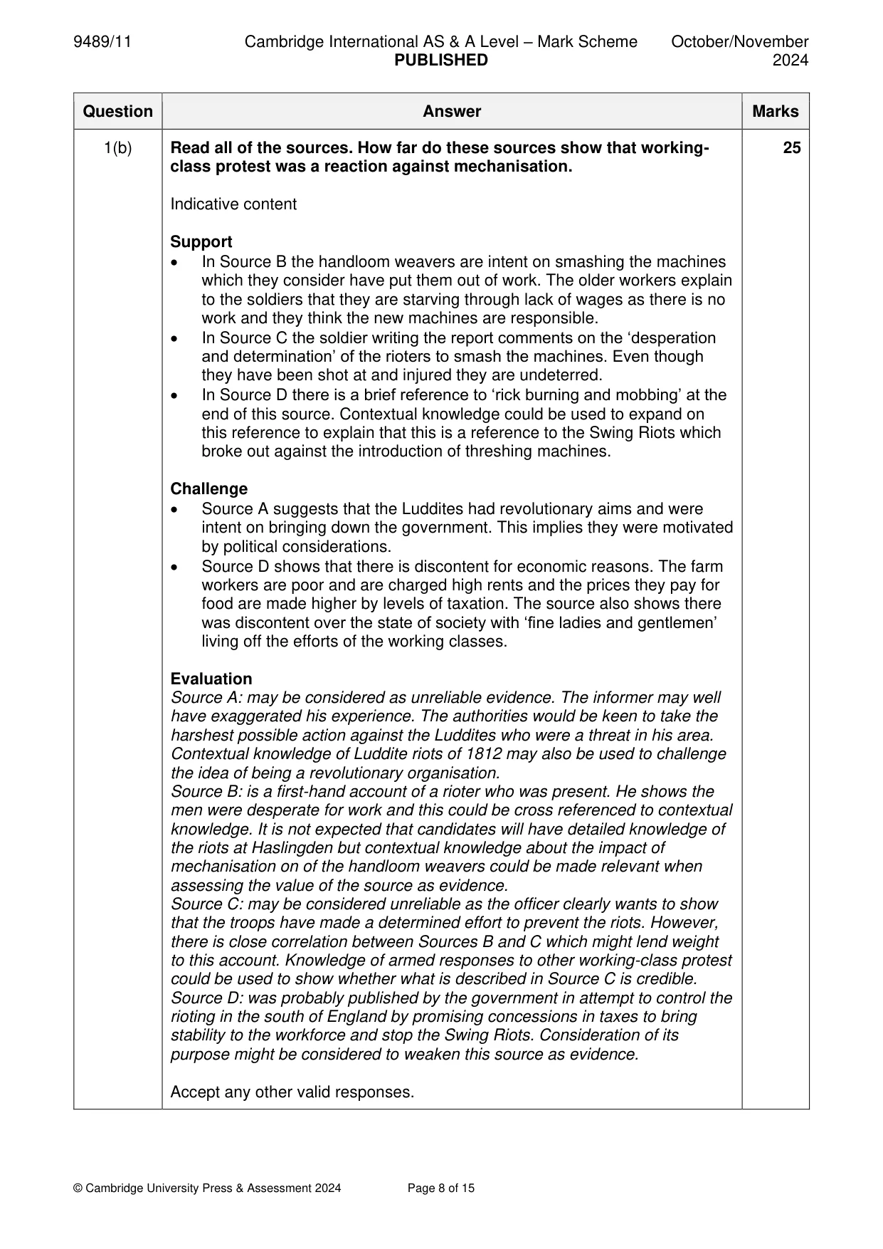 Mark scheme, page 8 of 15