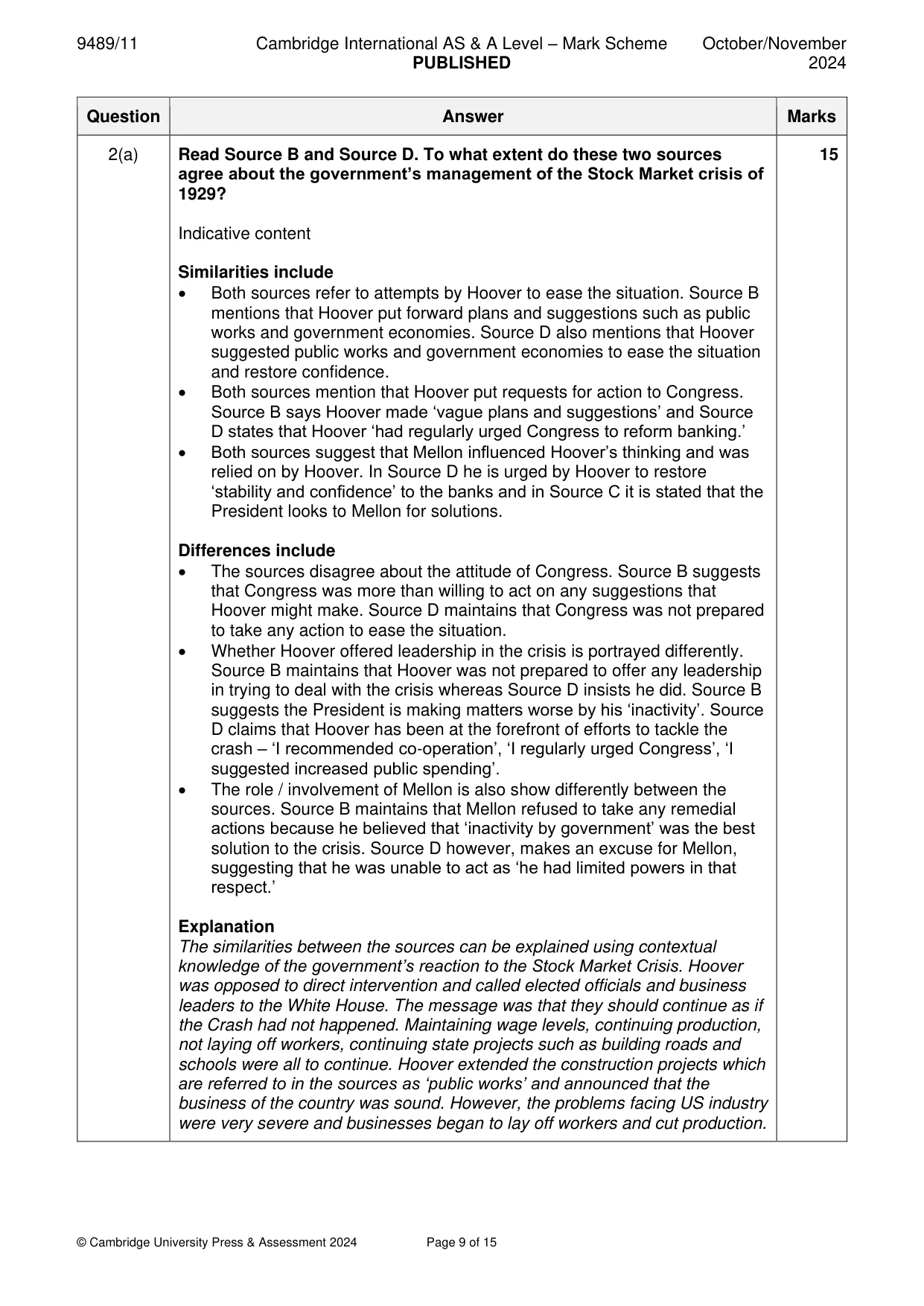 Mark scheme, page 9 of 15
