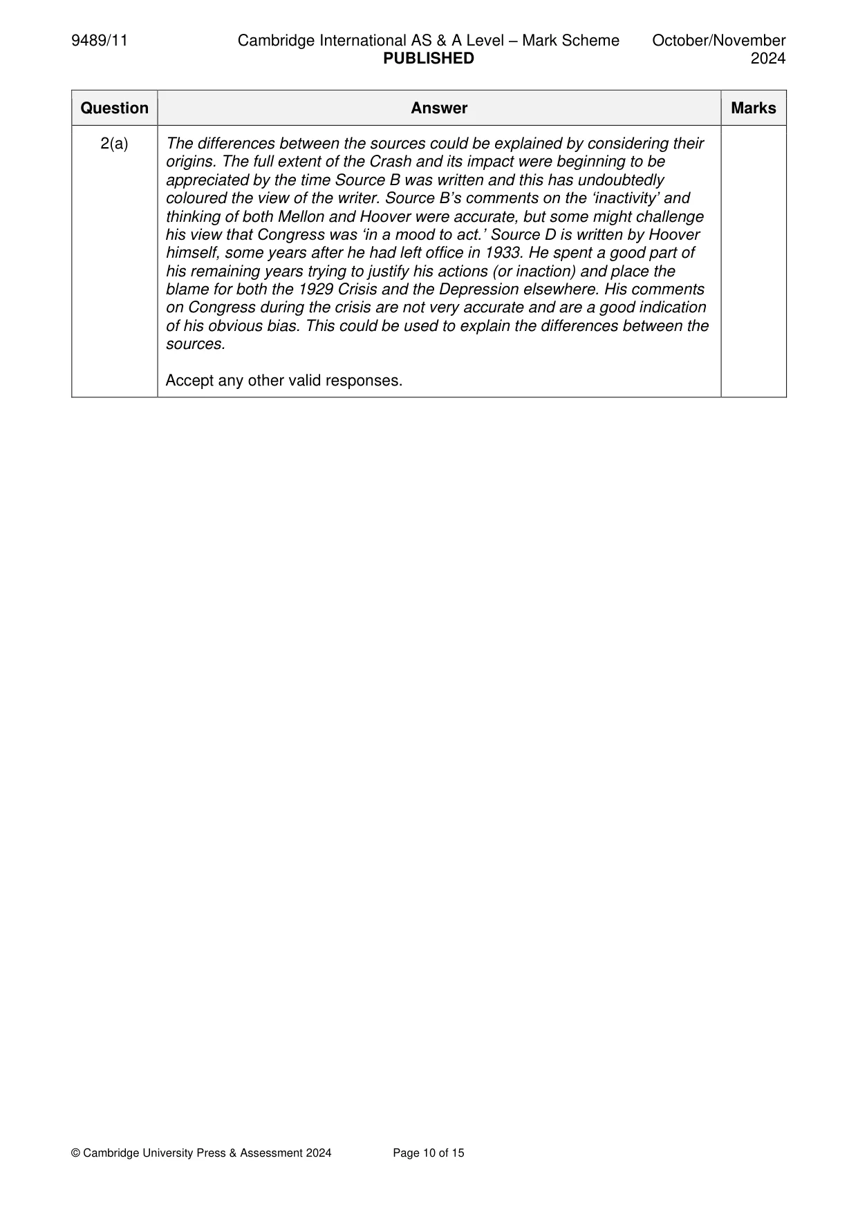 Mark scheme, page 10 of 15