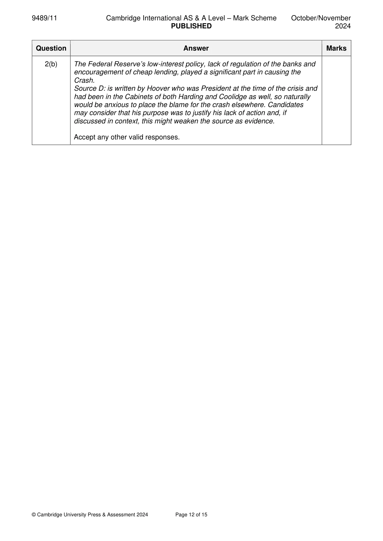 Mark scheme, page 12 of 15