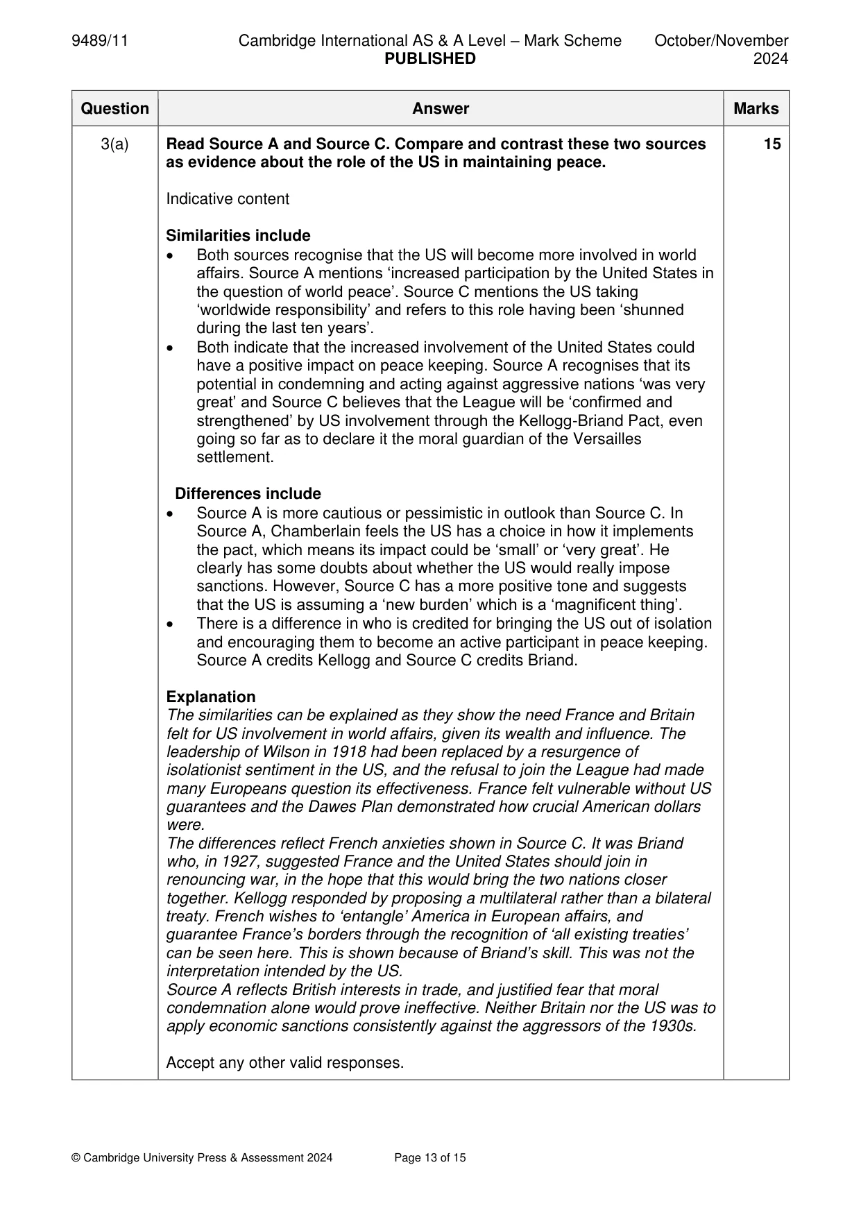 Mark scheme, page 13 of 15