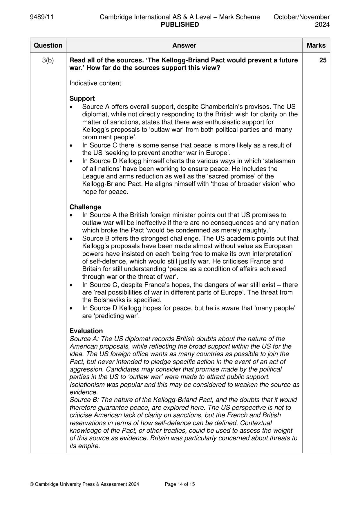 Mark scheme, page 14 of 15