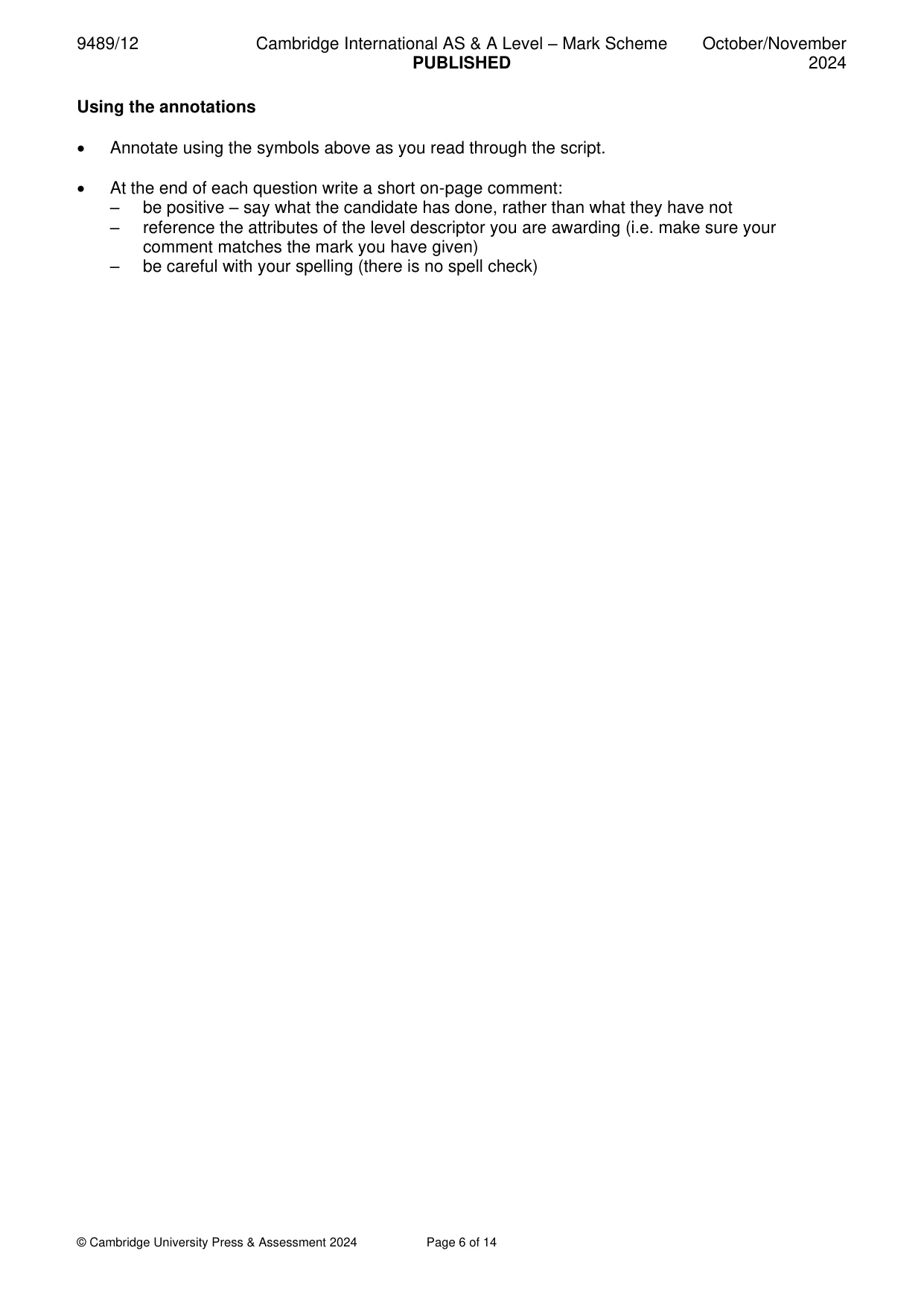 Mark scheme, page 6 of 14