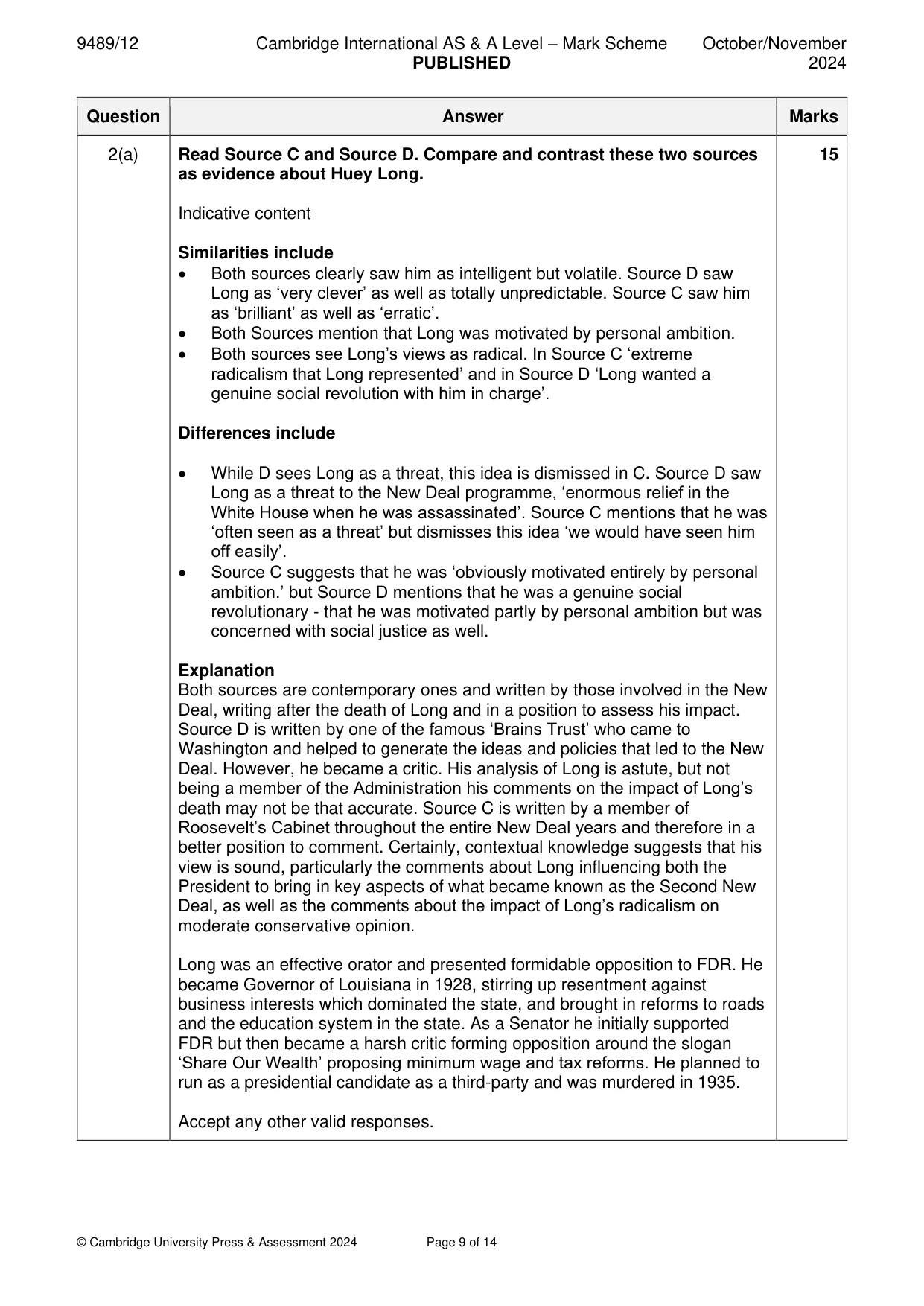 Mark scheme, page 9 of 14