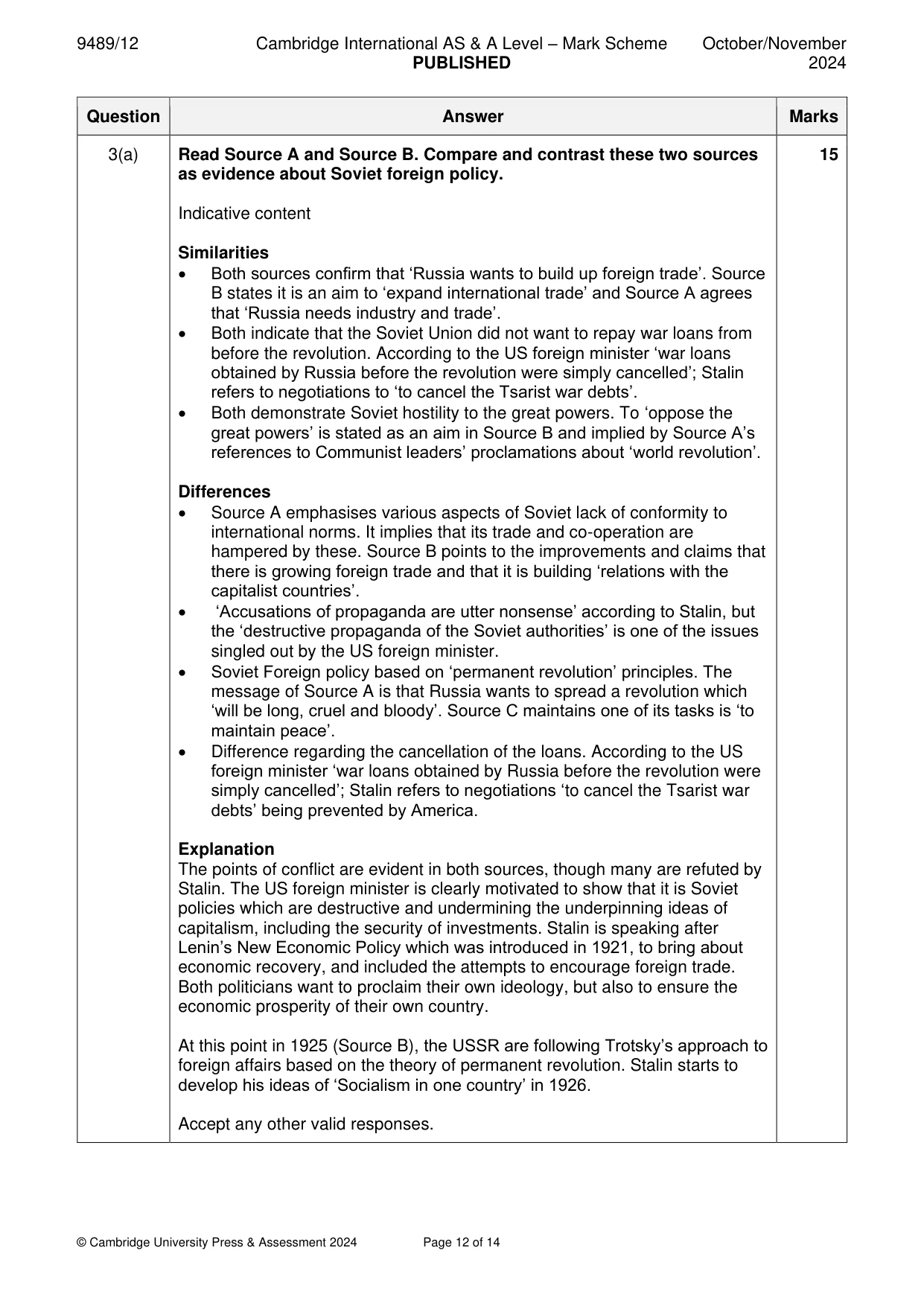 Mark scheme, page 12 of 14