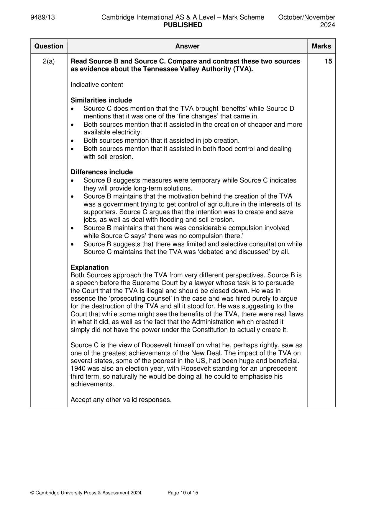 Mark scheme, page 10 of 15