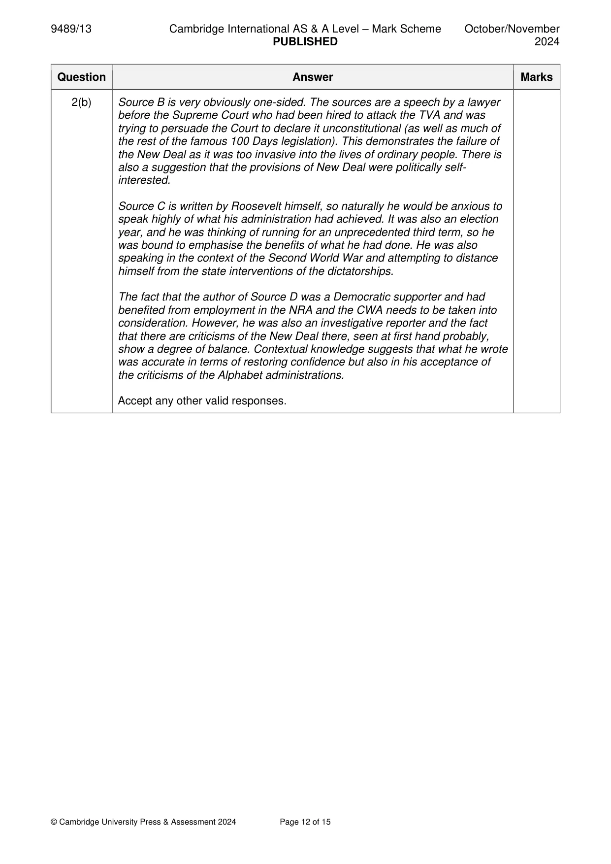 Mark scheme, page 12 of 15