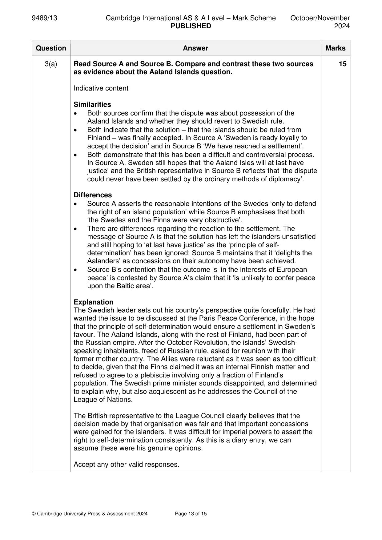 Mark scheme, page 13 of 15