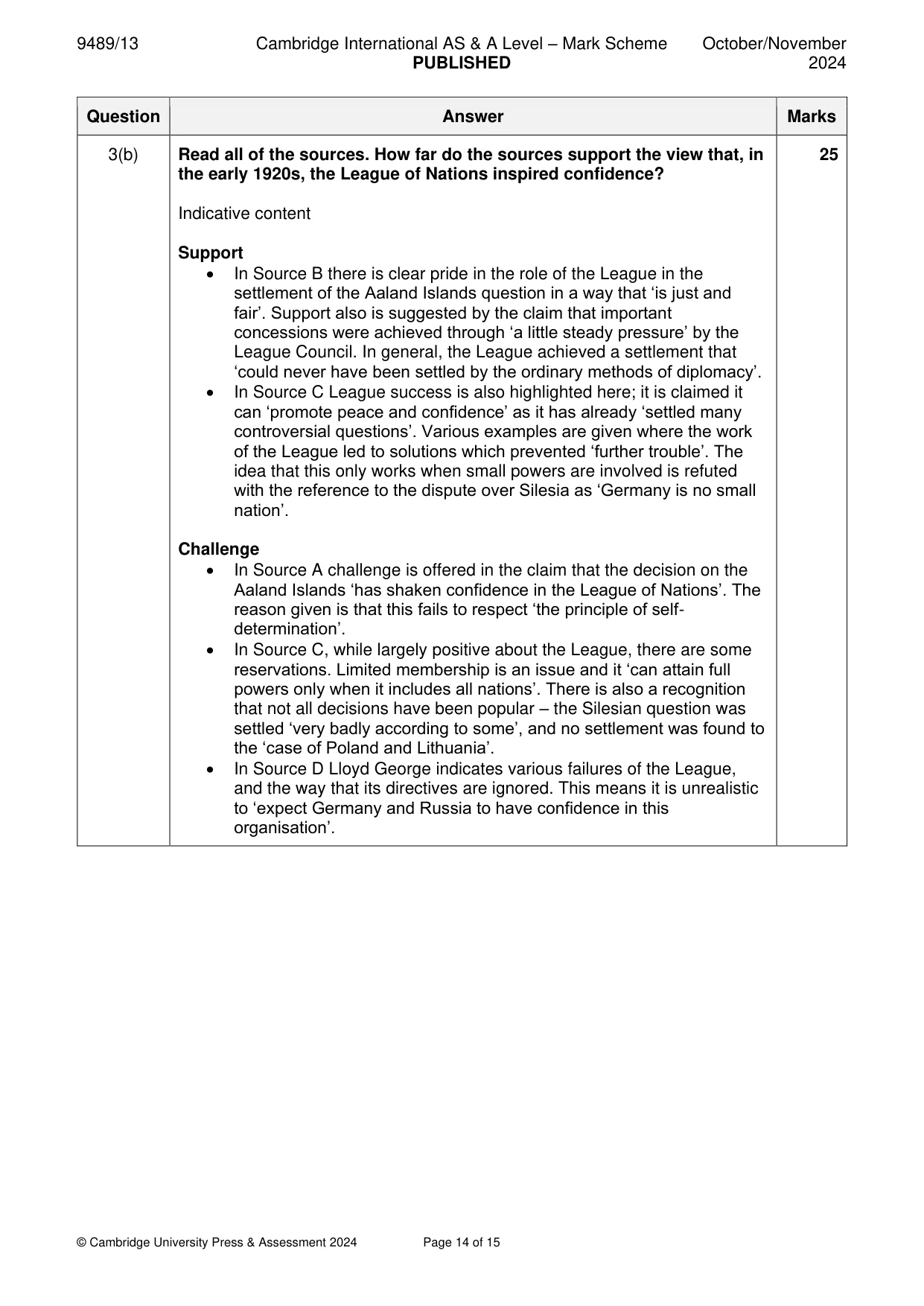 Mark scheme, page 14 of 15