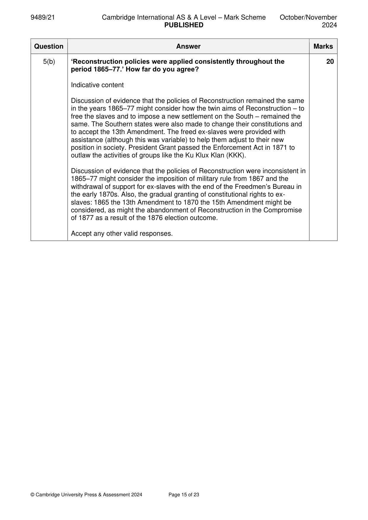 Mark scheme, page 15 of 23