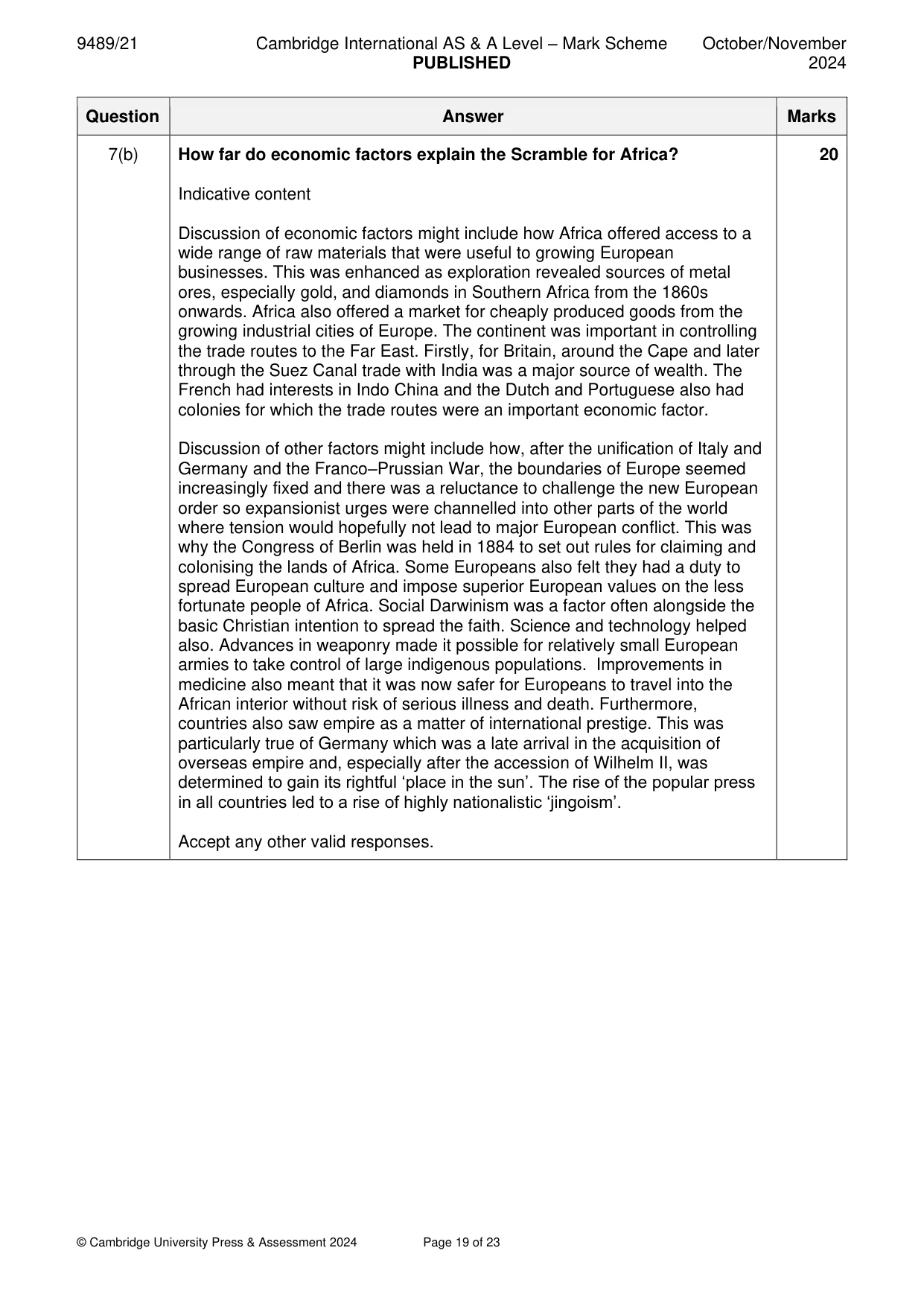 Mark scheme, page 19 of 23