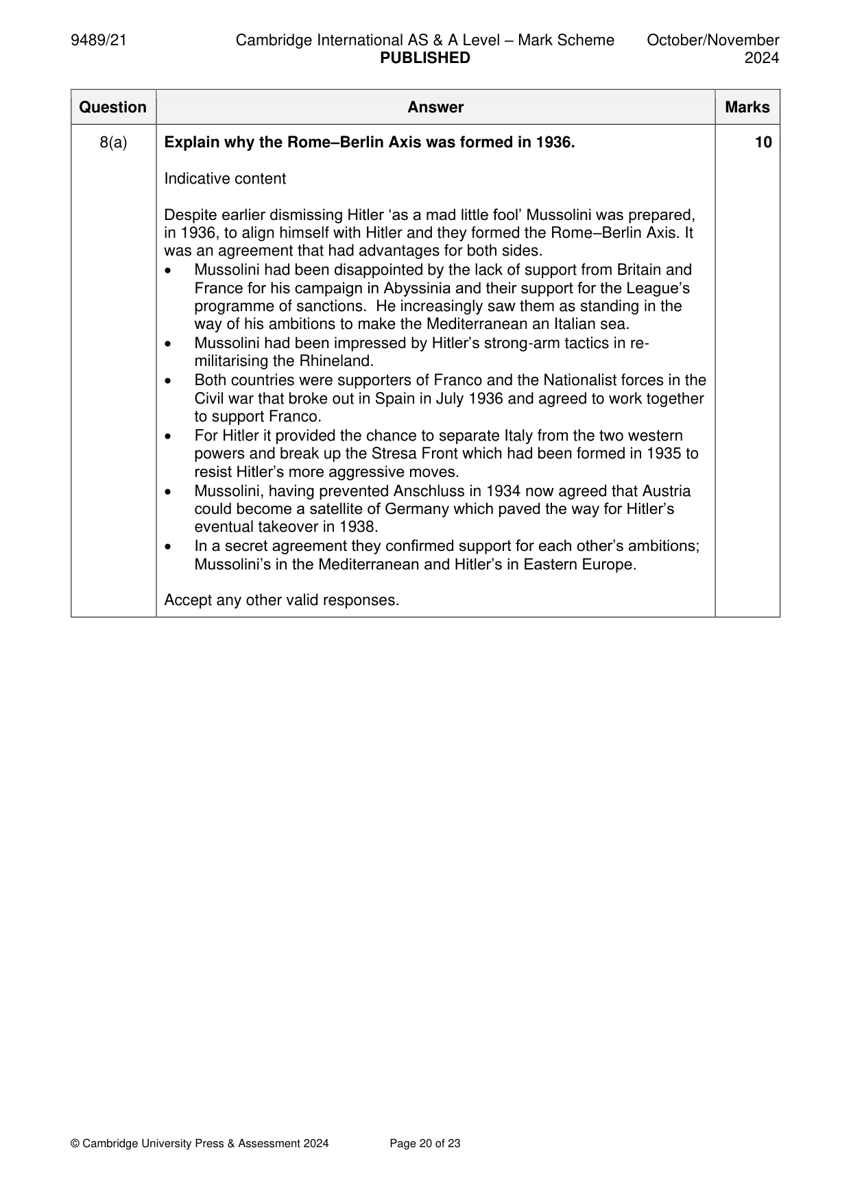 Mark scheme, page 20 of 23