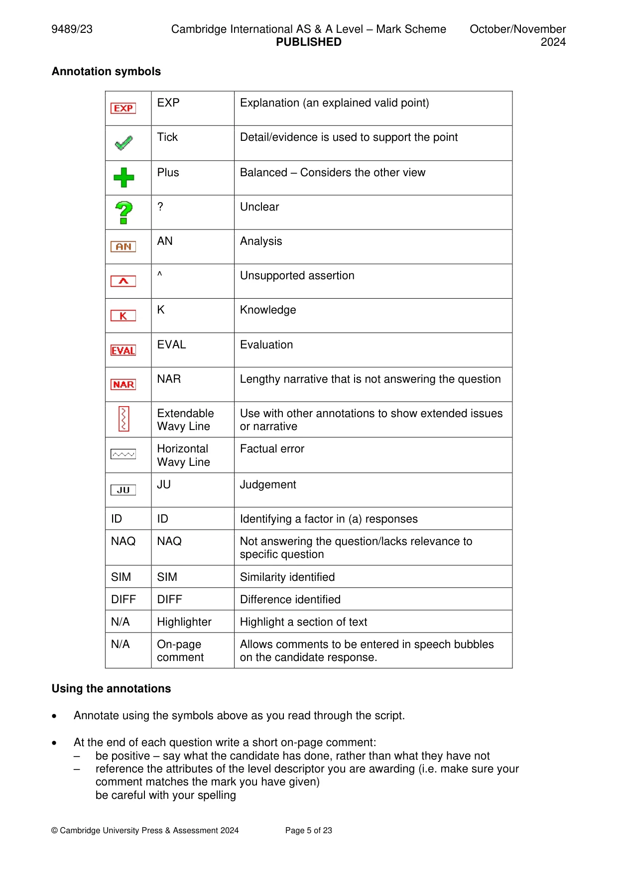 Mark scheme, page 5 of 23