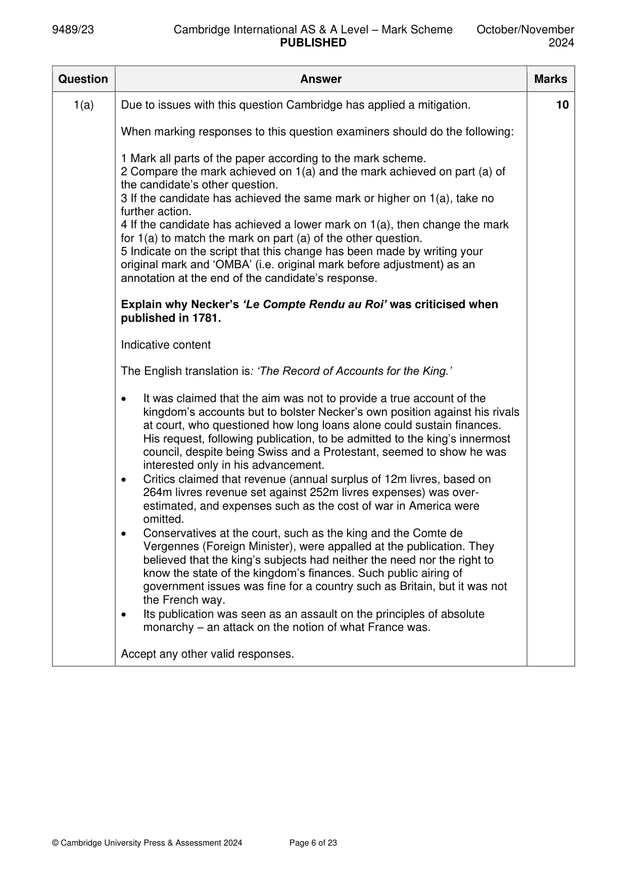 Mark scheme, page 6 of 23