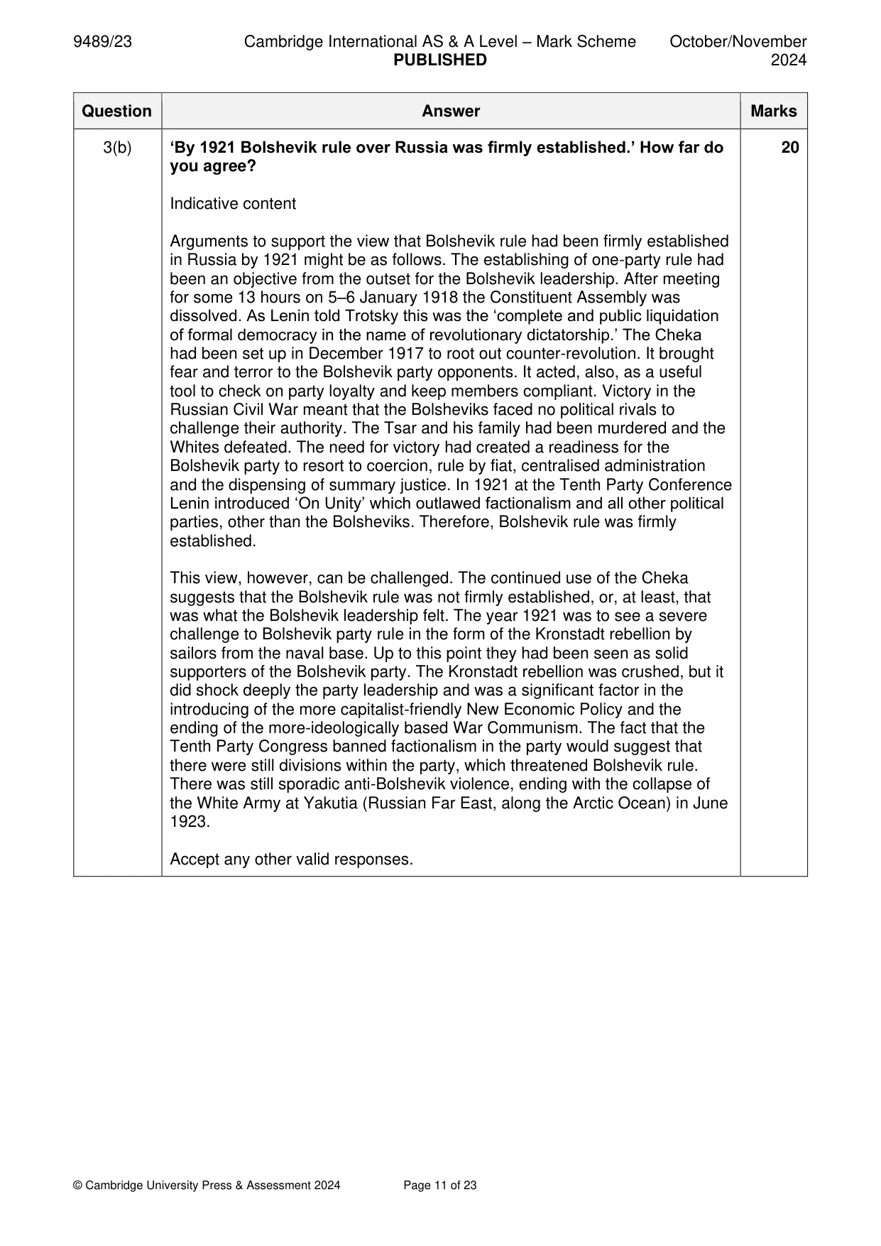 Mark scheme, page 11 of 23