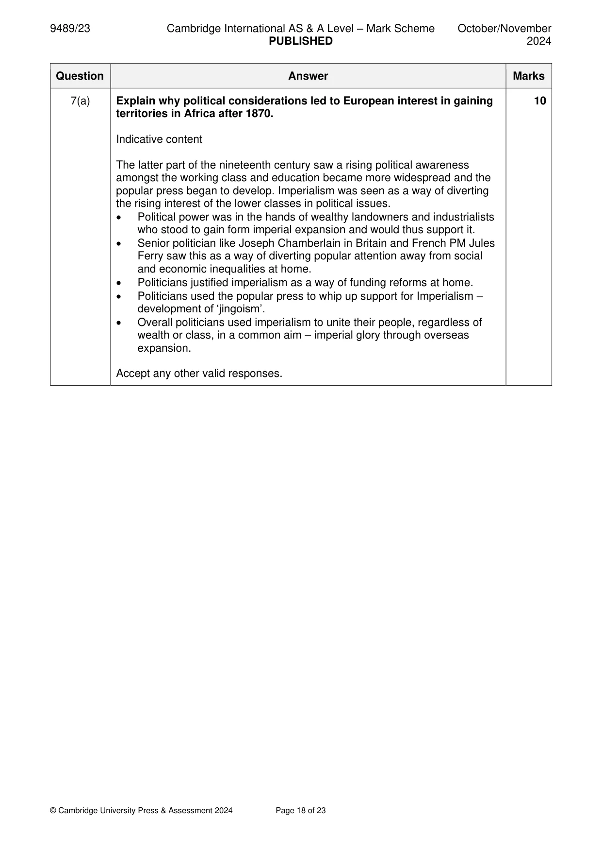 Mark scheme, page 18 of 23