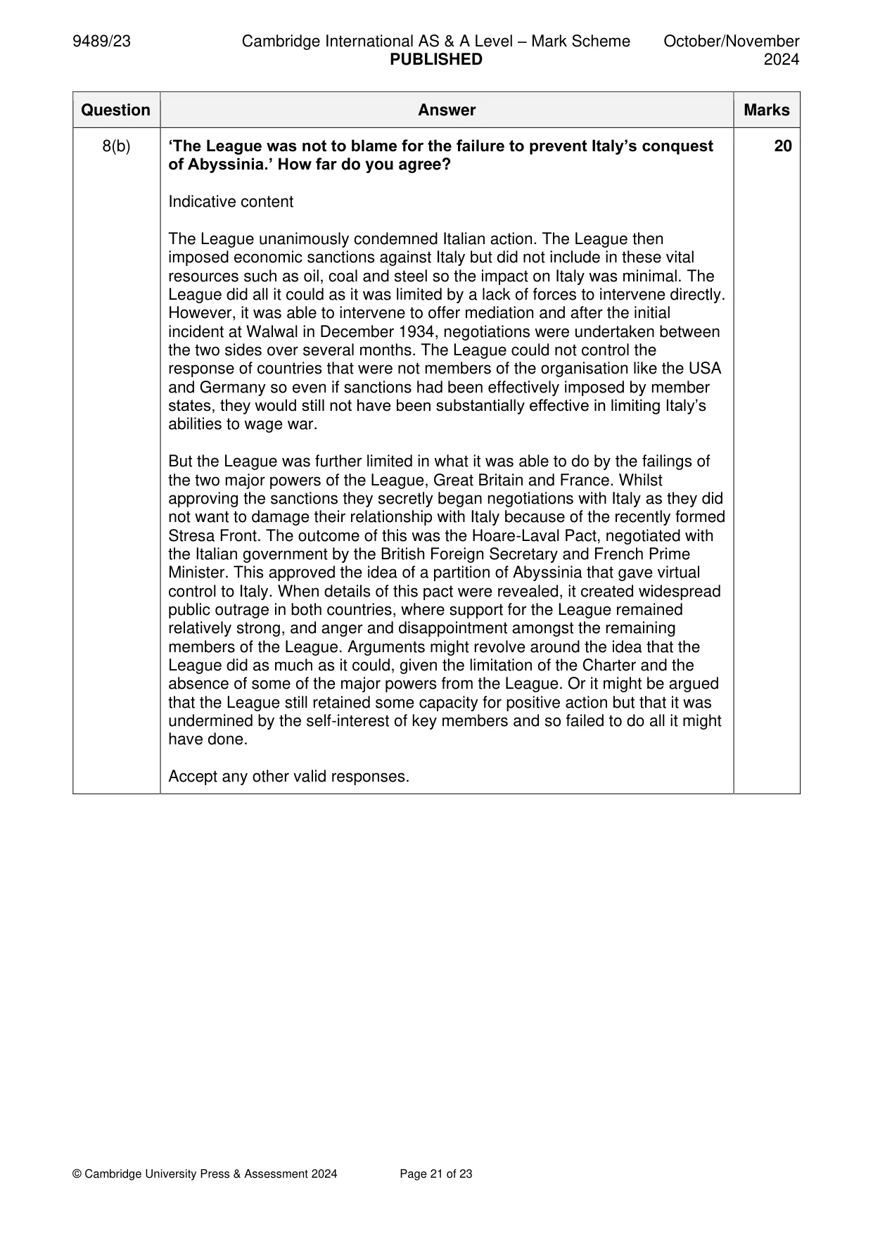 Mark scheme, page 21 of 23