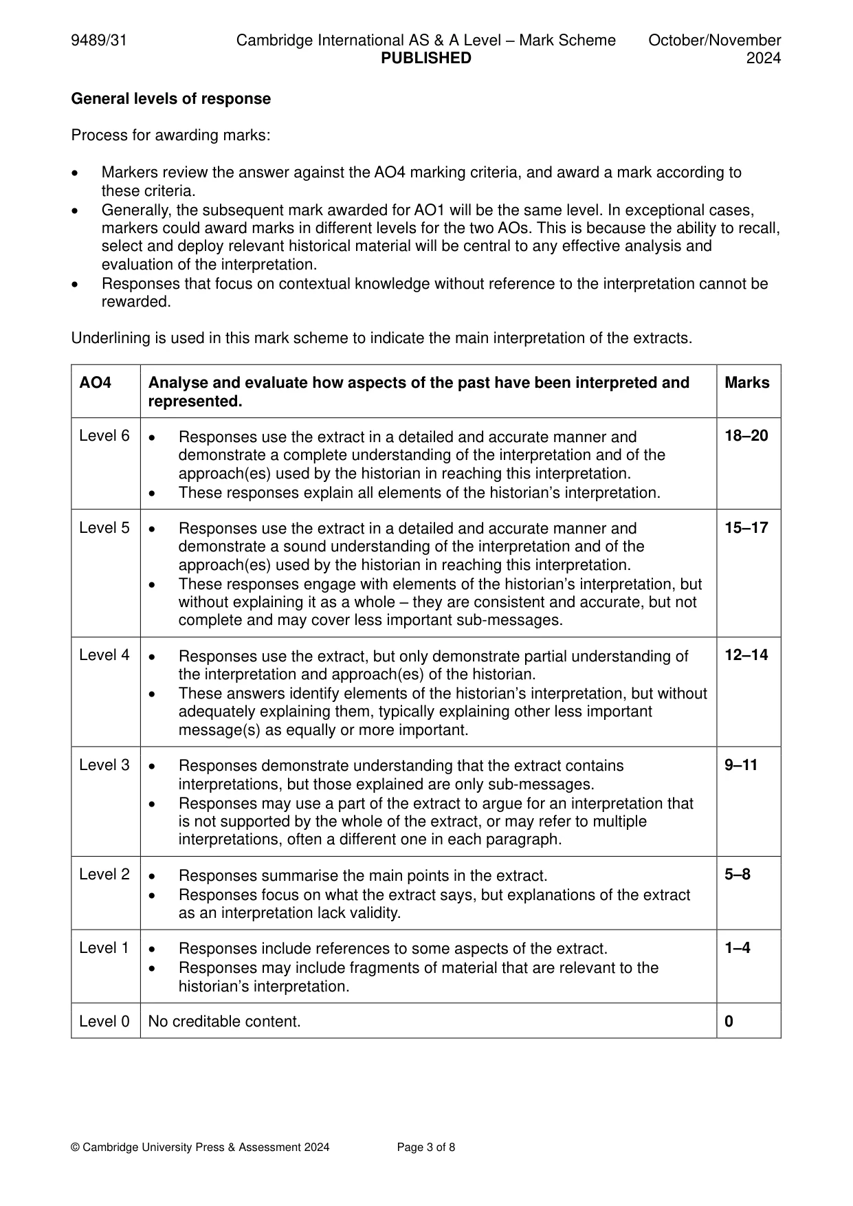 Mark scheme, page 3 of 8
