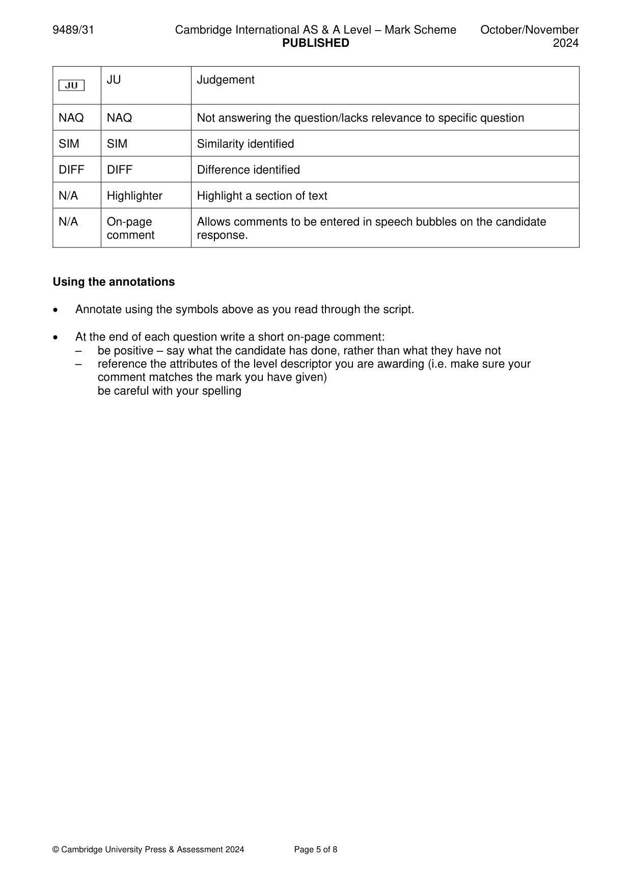Mark scheme, page 5 of 8
