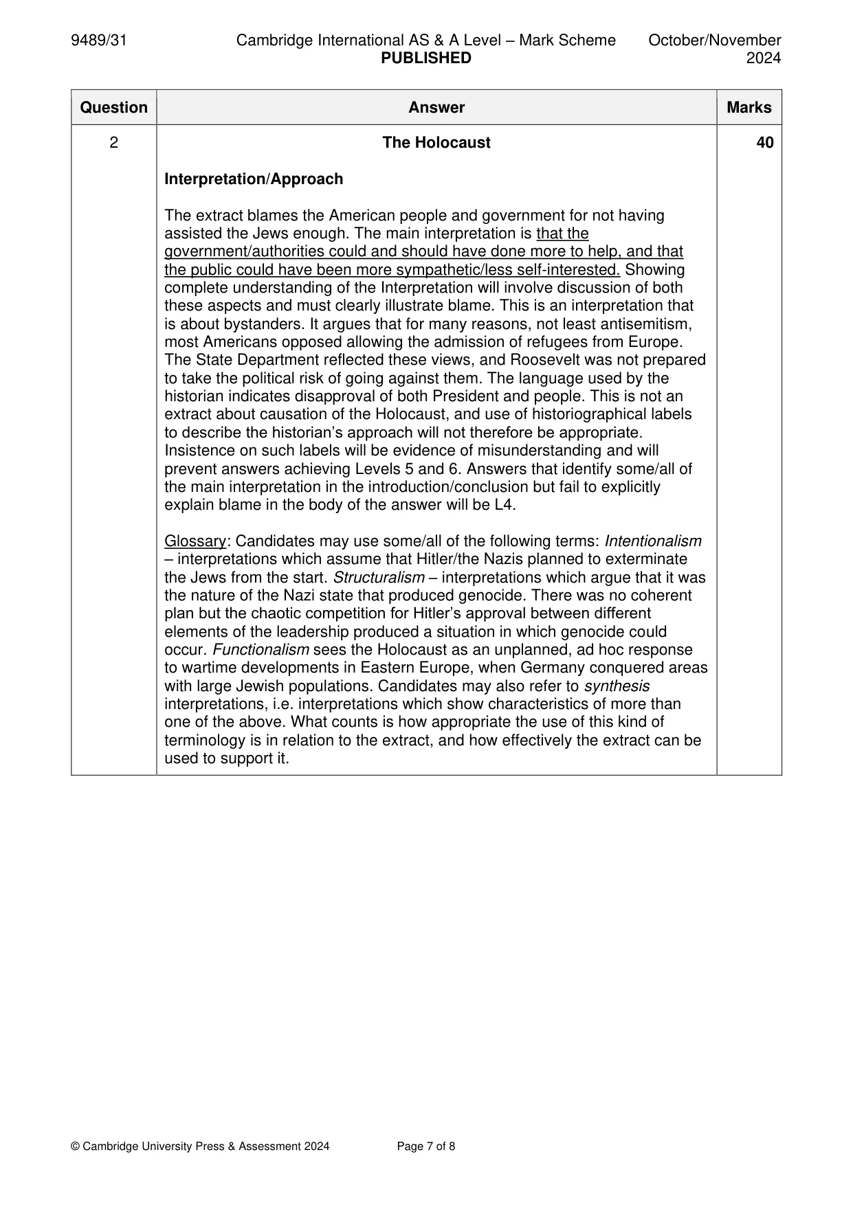 Mark scheme, page 7 of 8
