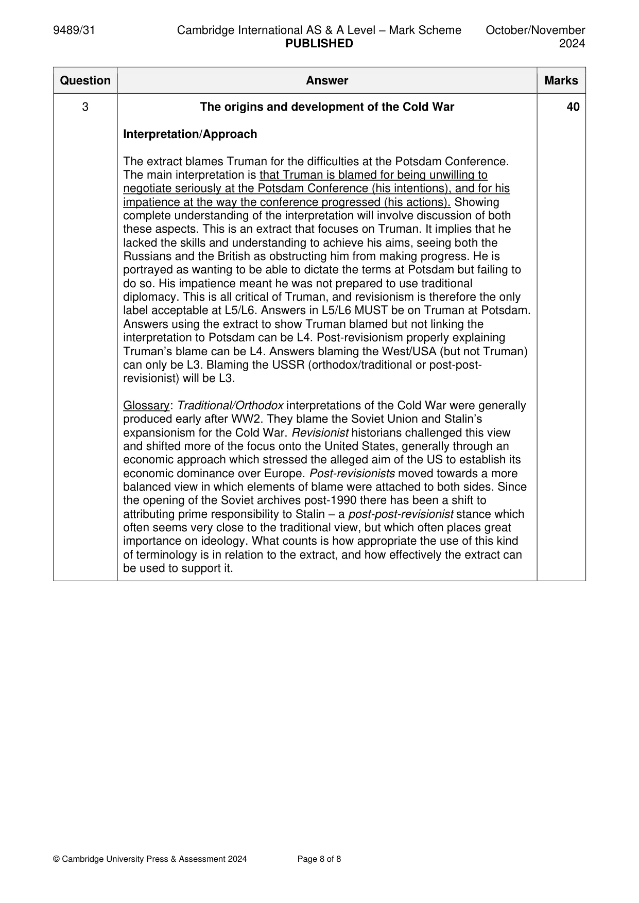 Mark scheme, page 8 of 8