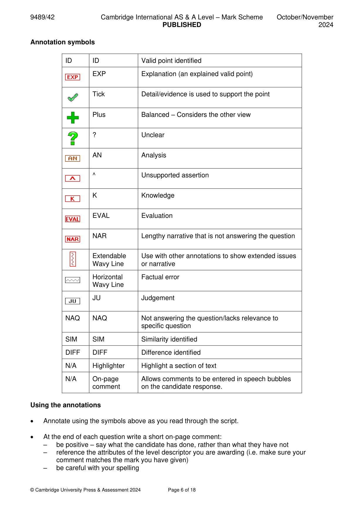 Mark scheme, page 6 of 18